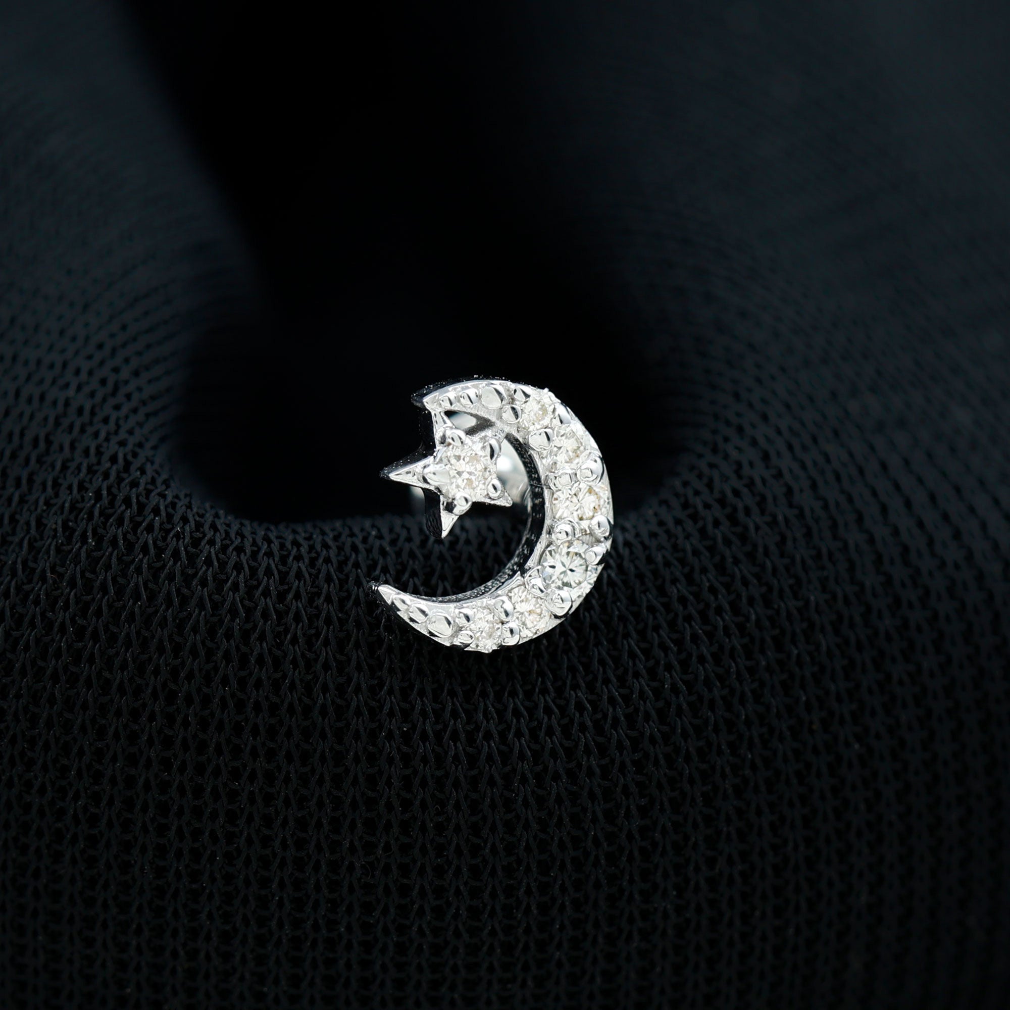 Certified Diamond Crescent Moon Helix Earring with Star Lab - ( EF-VS ) - Rosec Jewels