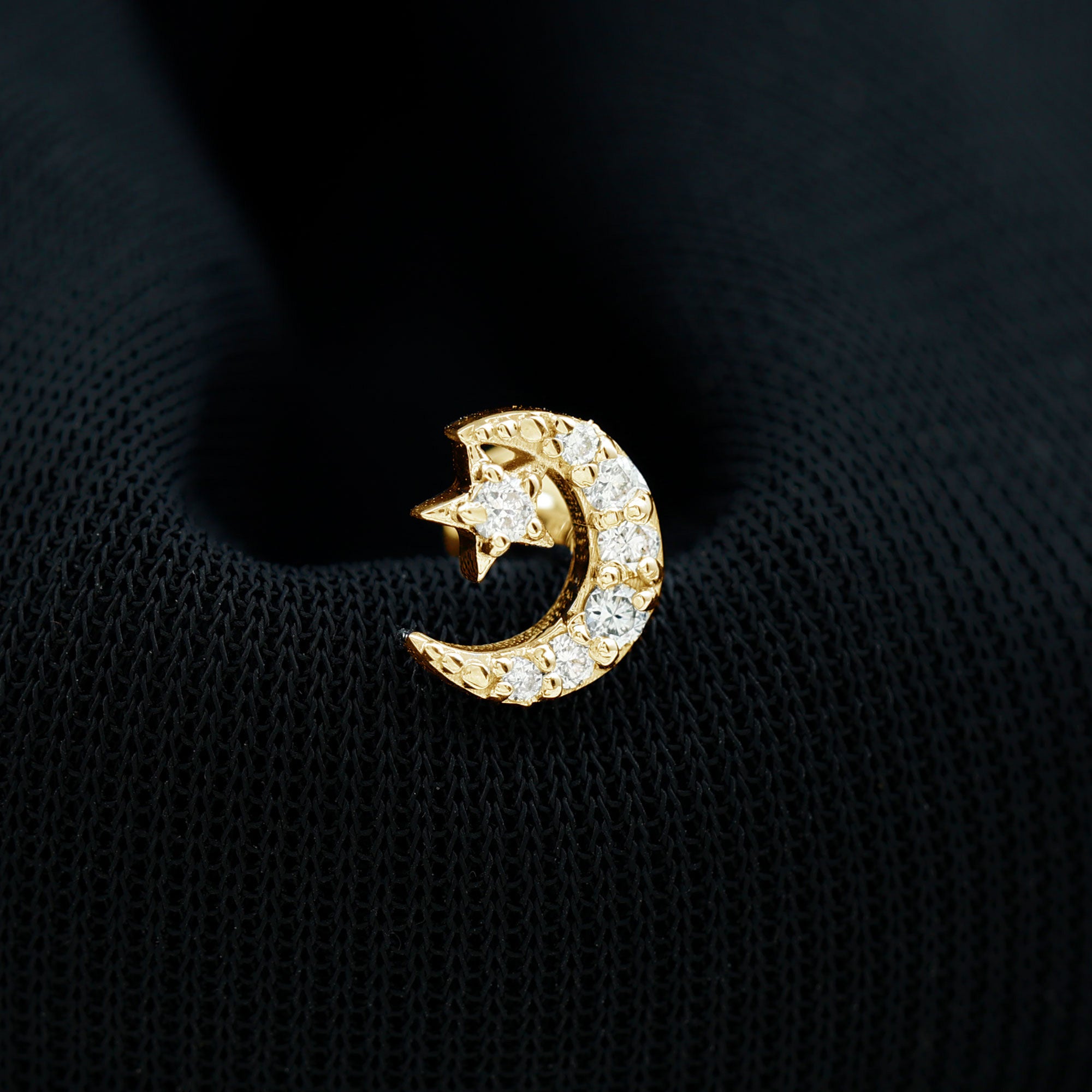 Certified Diamond Crescent Moon Helix Earring with Star Lab - ( EF-VS ) - Rosec Jewels