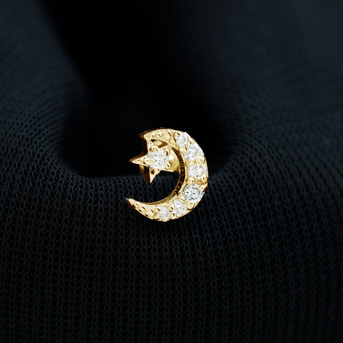 Certified Diamond Crescent Moon Helix Earring with Star Lab - ( EF-VS ) - Rosec Jewels