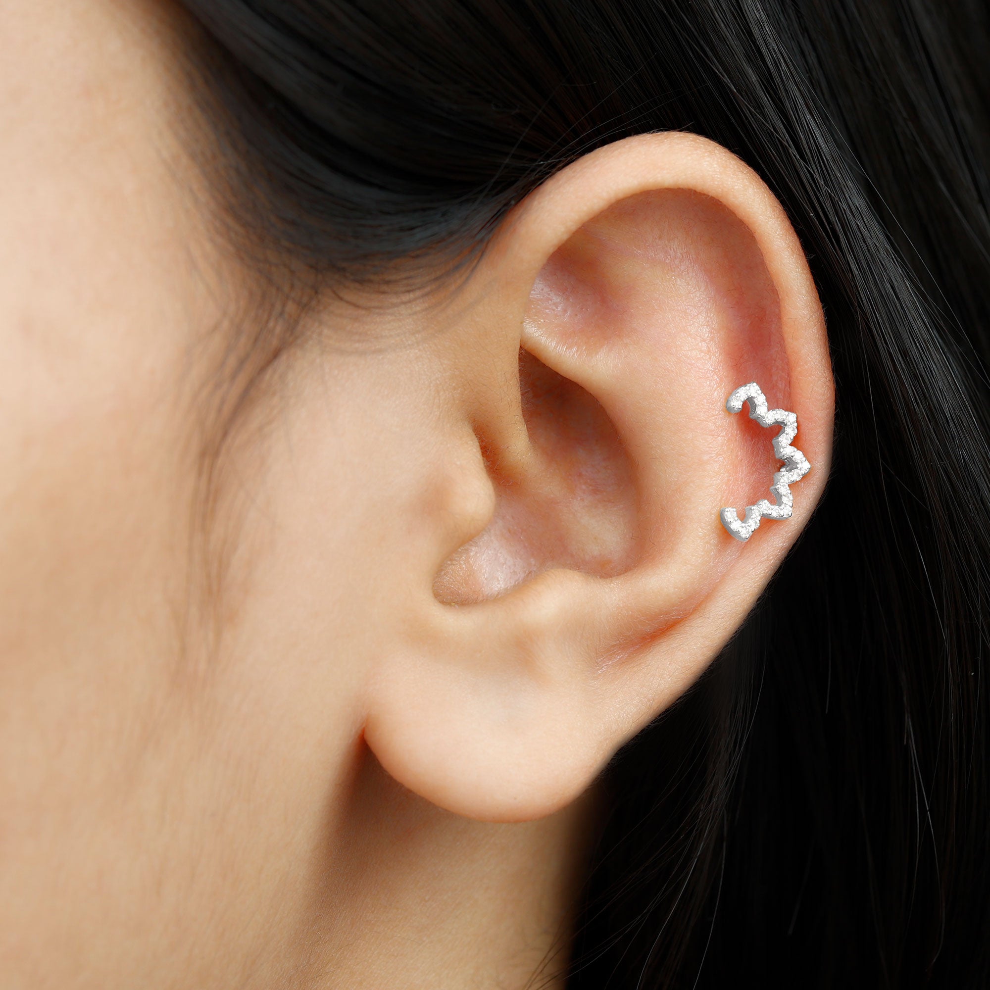 Certified Diamond Curved Floral Earring for Cartilage Piercing Lab - ( EF-VS ) - Rosec Jewels