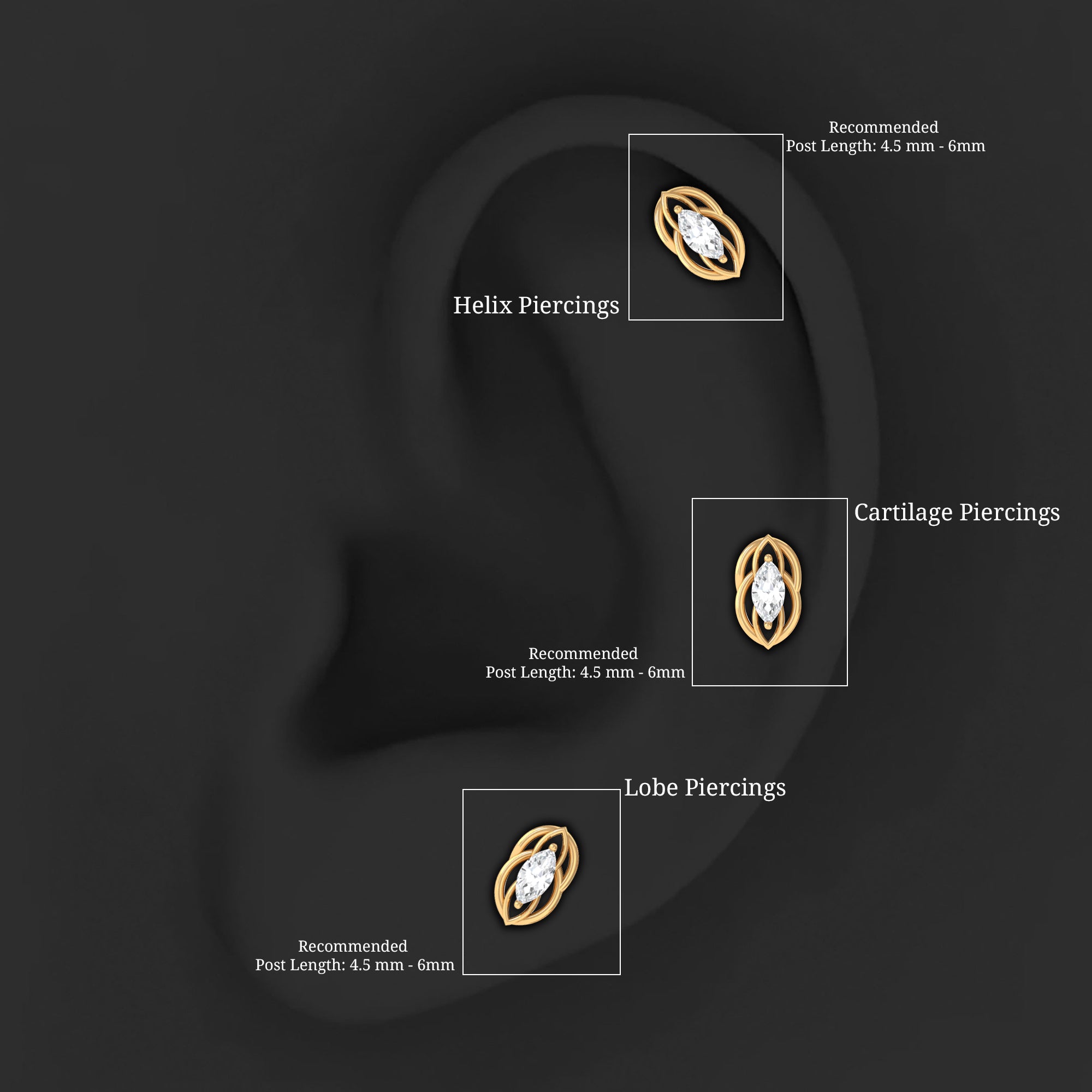 Marquise Diamond Solitaire Cartilage Earring Lab - ( EF-VS ) - Rosec Jewels