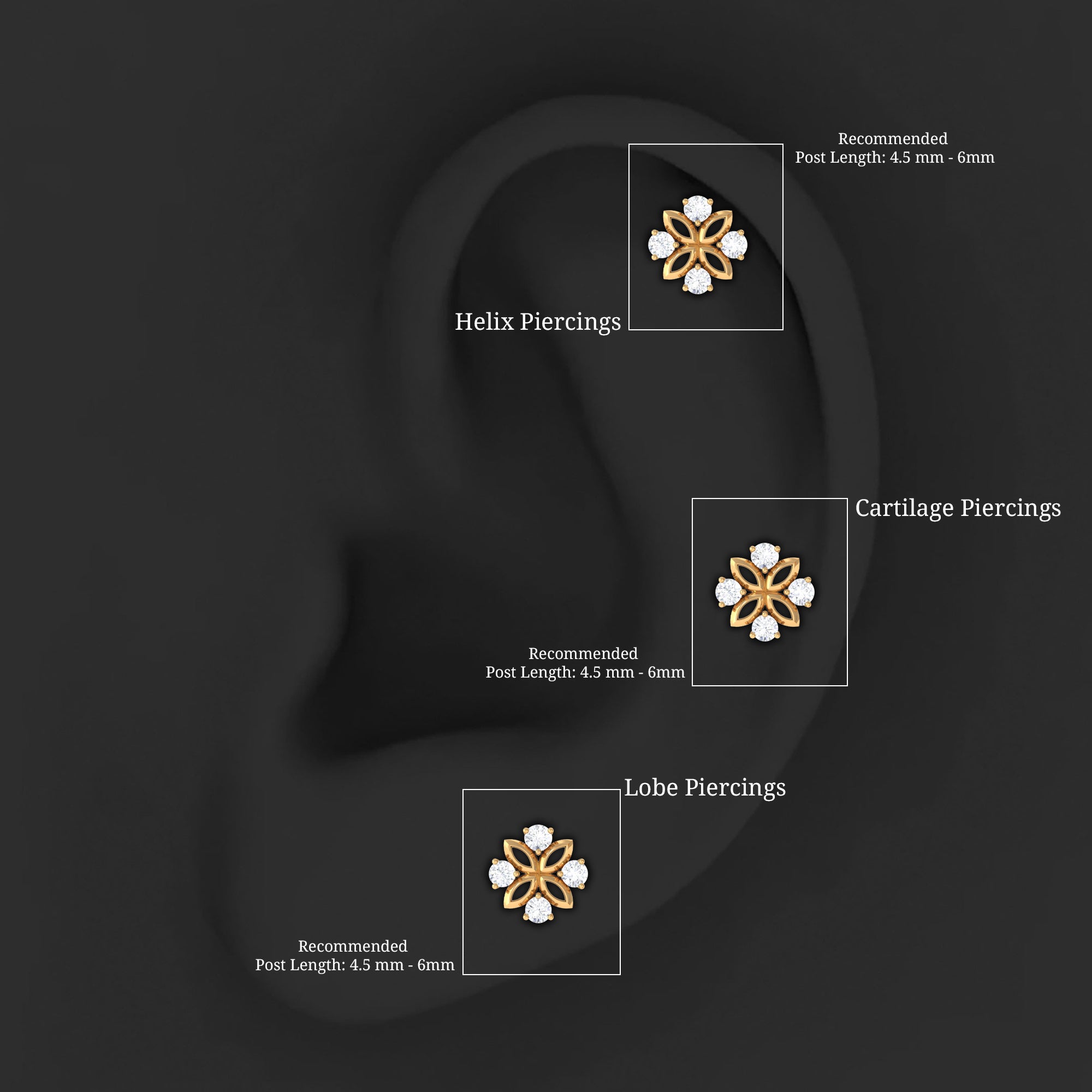 Nature Inspired Certified Diamond Flower Earring for Helix Piercing Lab - ( EF-VS ) - Rosec Jewels