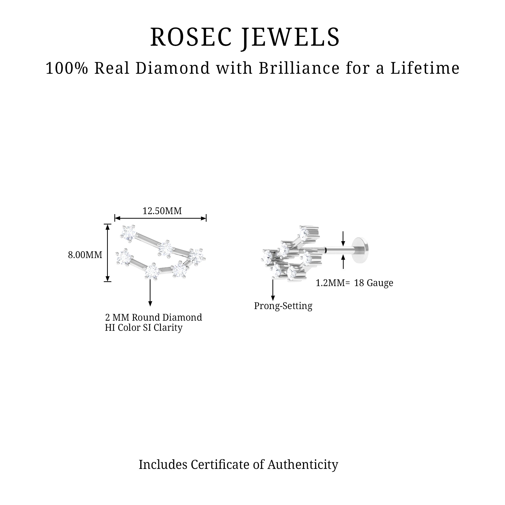 Diamond Capricorn Constellation Helix Piercing Earring Lab - ( EF-VS ) - Rosec Jewels