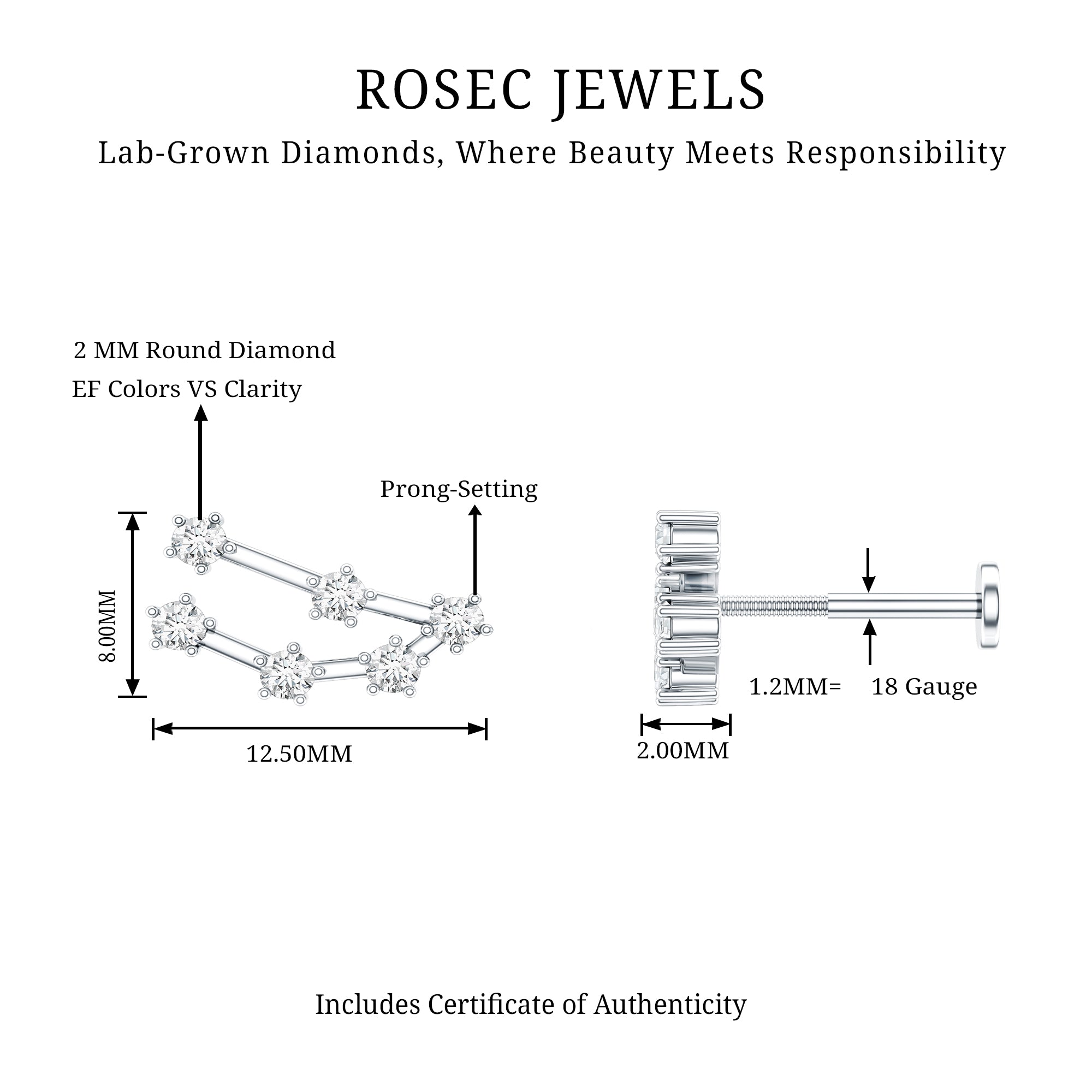 Diamond Capricorn Constellation Helix Piercing Earring Lab - ( EF-VS ) - Rosec Jewels