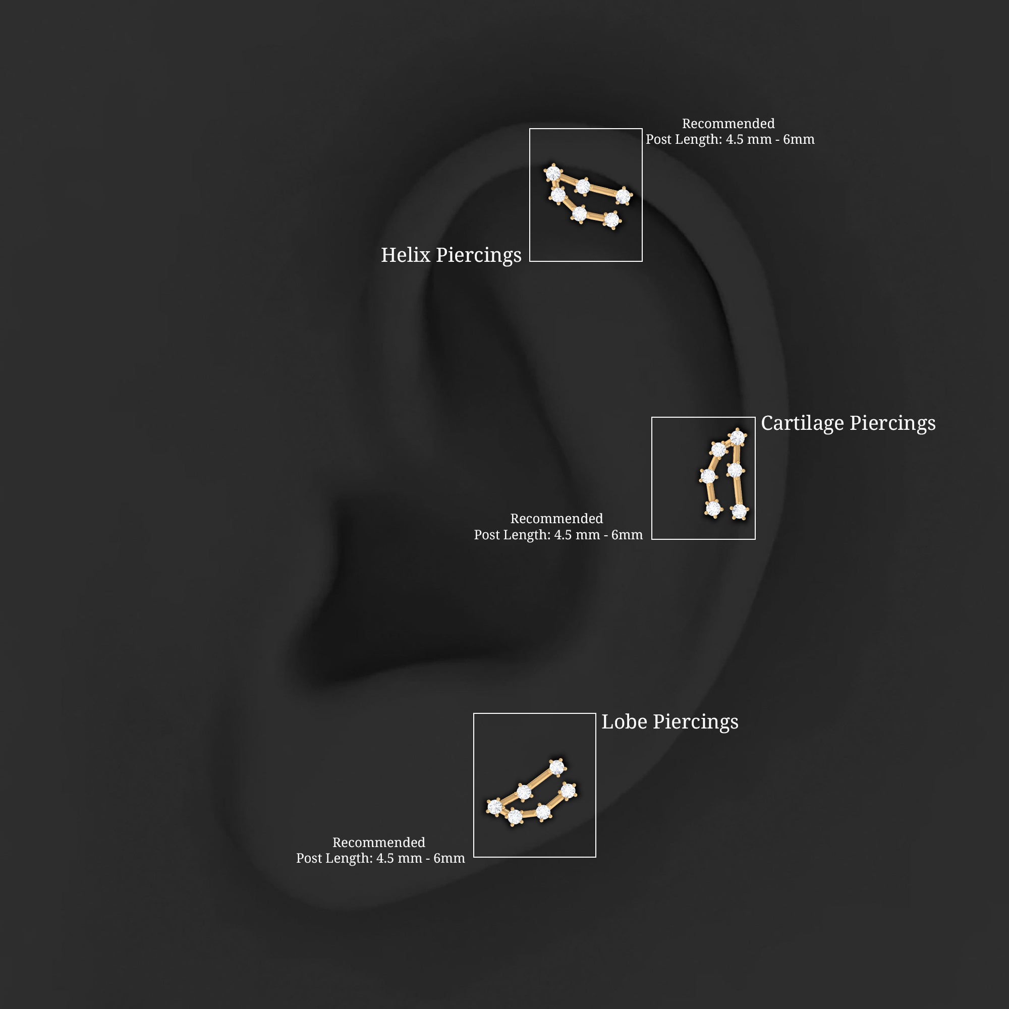 Diamond Capricorn Constellation Helix Piercing Earring Lab - ( EF-VS ) - Rosec Jewels