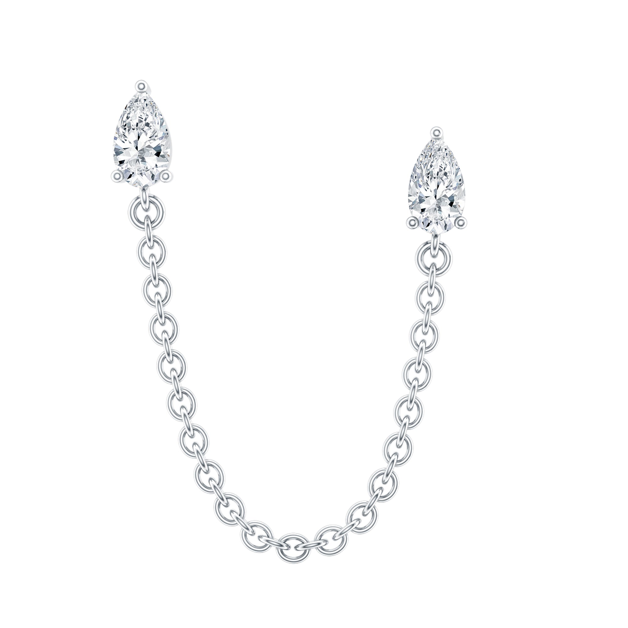 Pear Shape Diamond Chain Double Piercing Earring Lab - ( EF-VS ) - Rosec Jewels