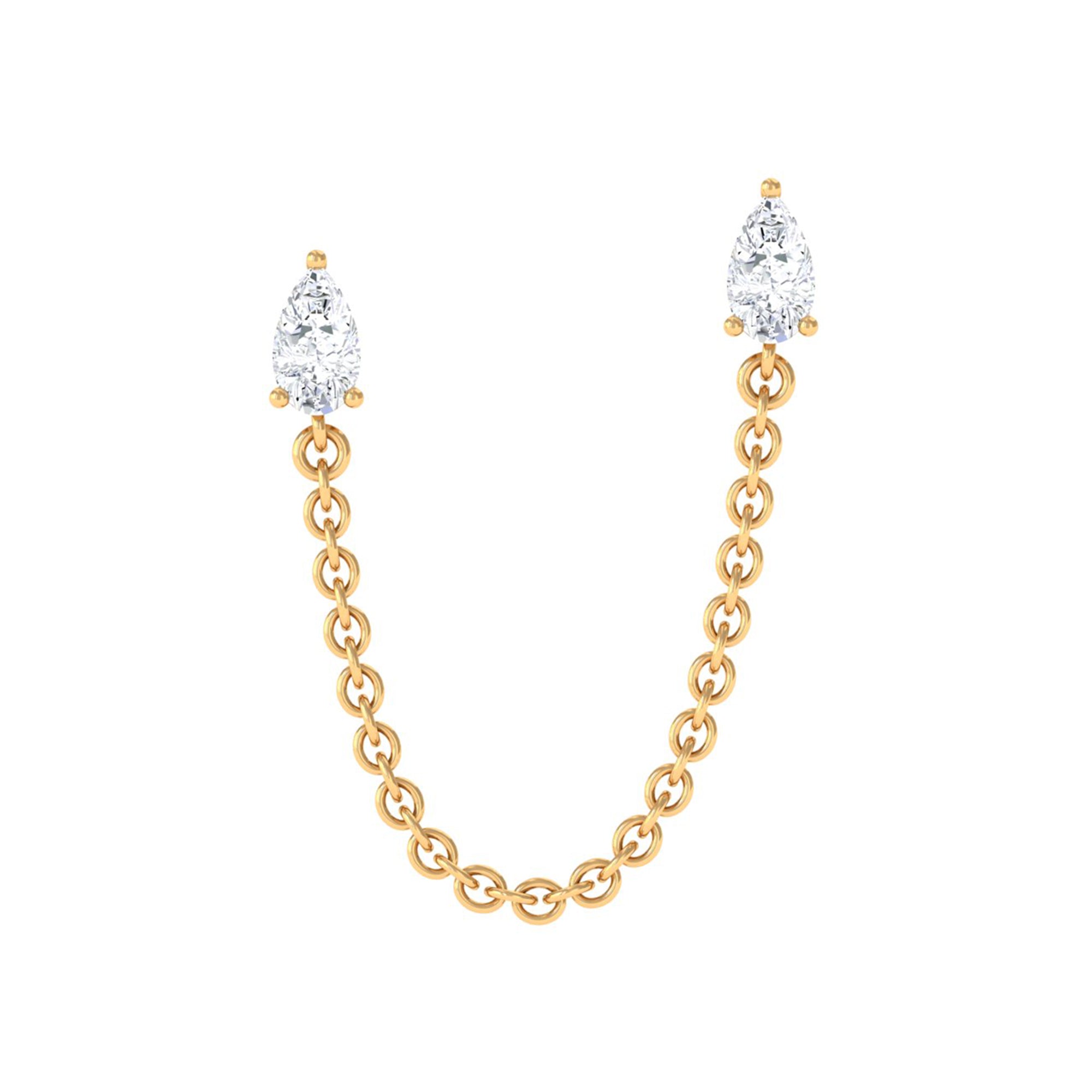 Pear Shape Diamond Chain Double Piercing Earring Lab - ( EF-VS ) - Rosec Jewels
