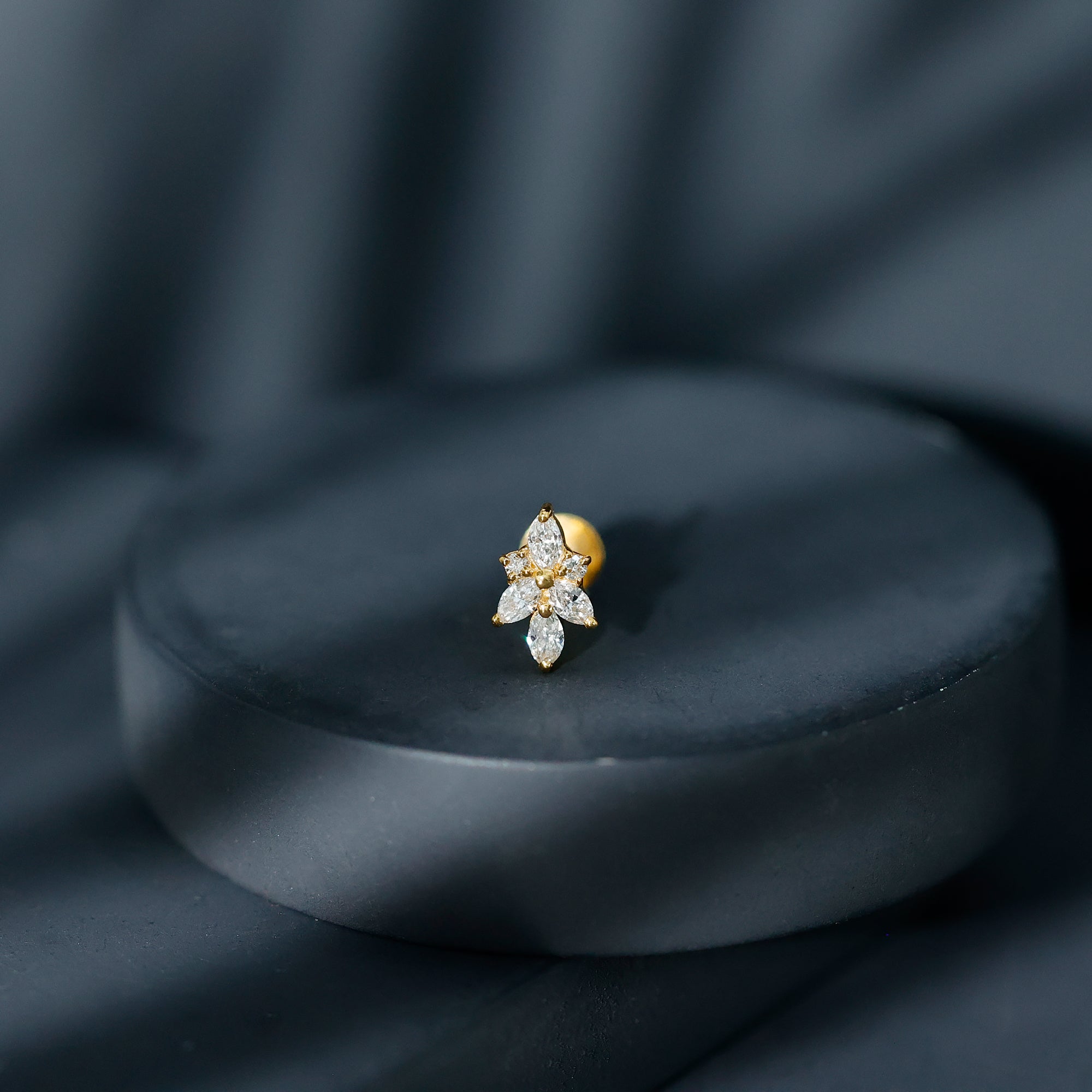 Marquise Diamond Cluster Flower Earring with Flat Back Lab - ( EF-VS ) - Rosec Jewels