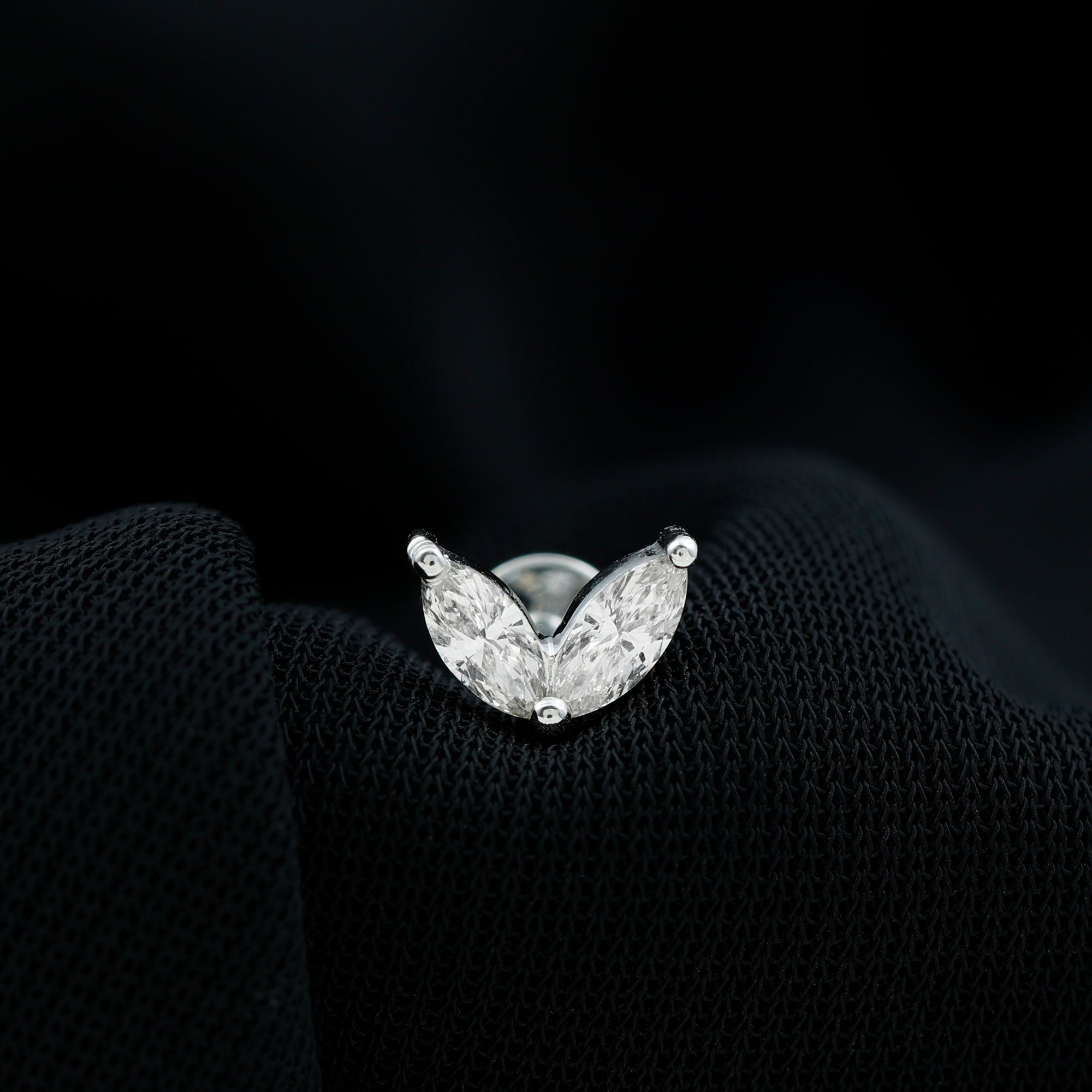 Marquise Diamond Two Stone Earring for Tragus Piercing Lab - ( EF-VS ) - Rosec Jewels