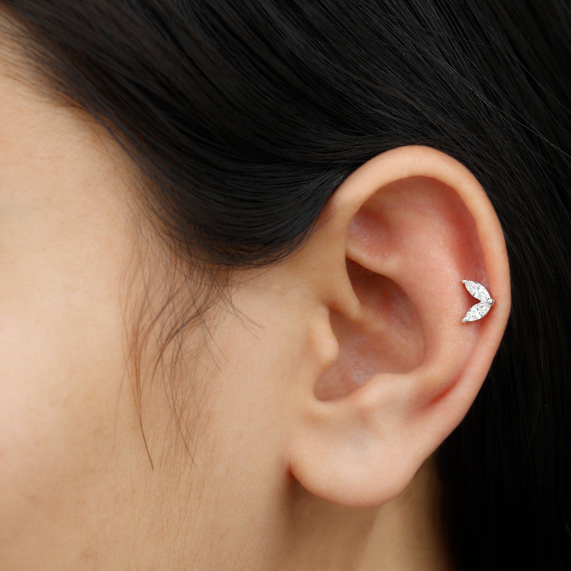 Marquise Diamond Two Stone Earring for Tragus Piercing Lab - ( EF-VS ) - Rosec Jewels