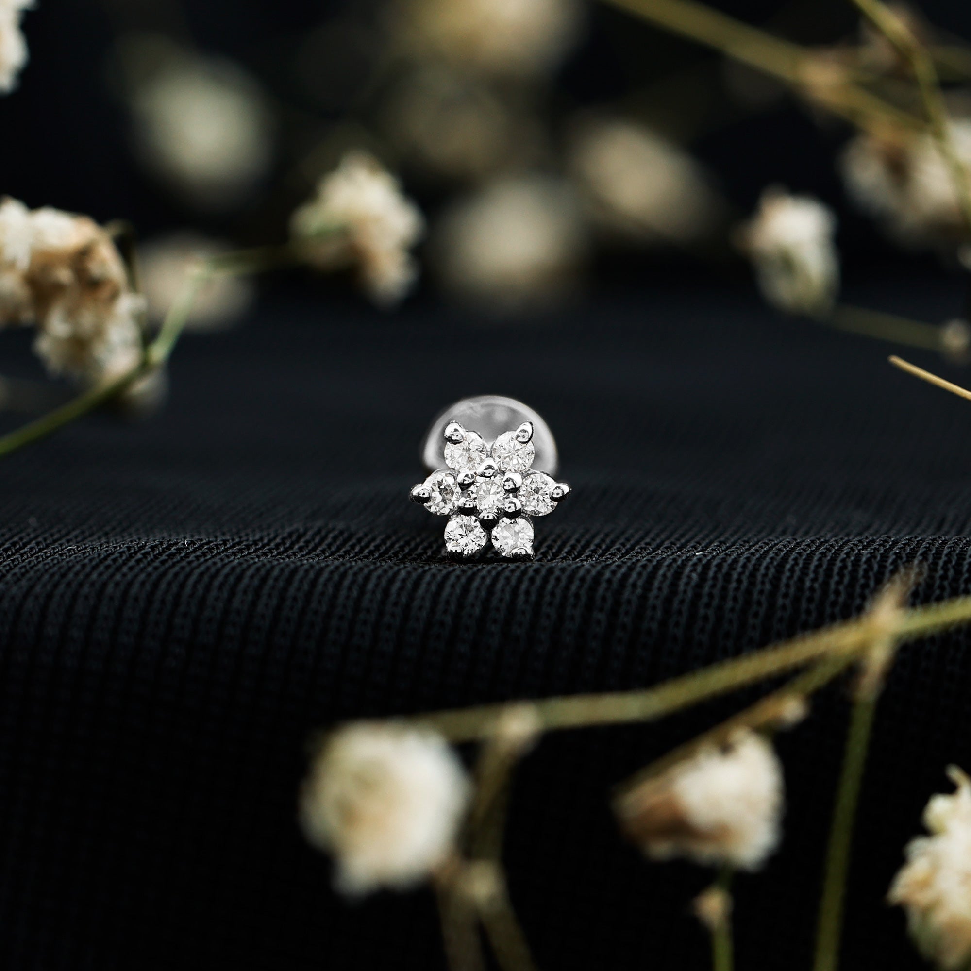 Simple Diamond Flower Cartilage Earring Lab - ( EF-VS ) - Rosec Jewels
