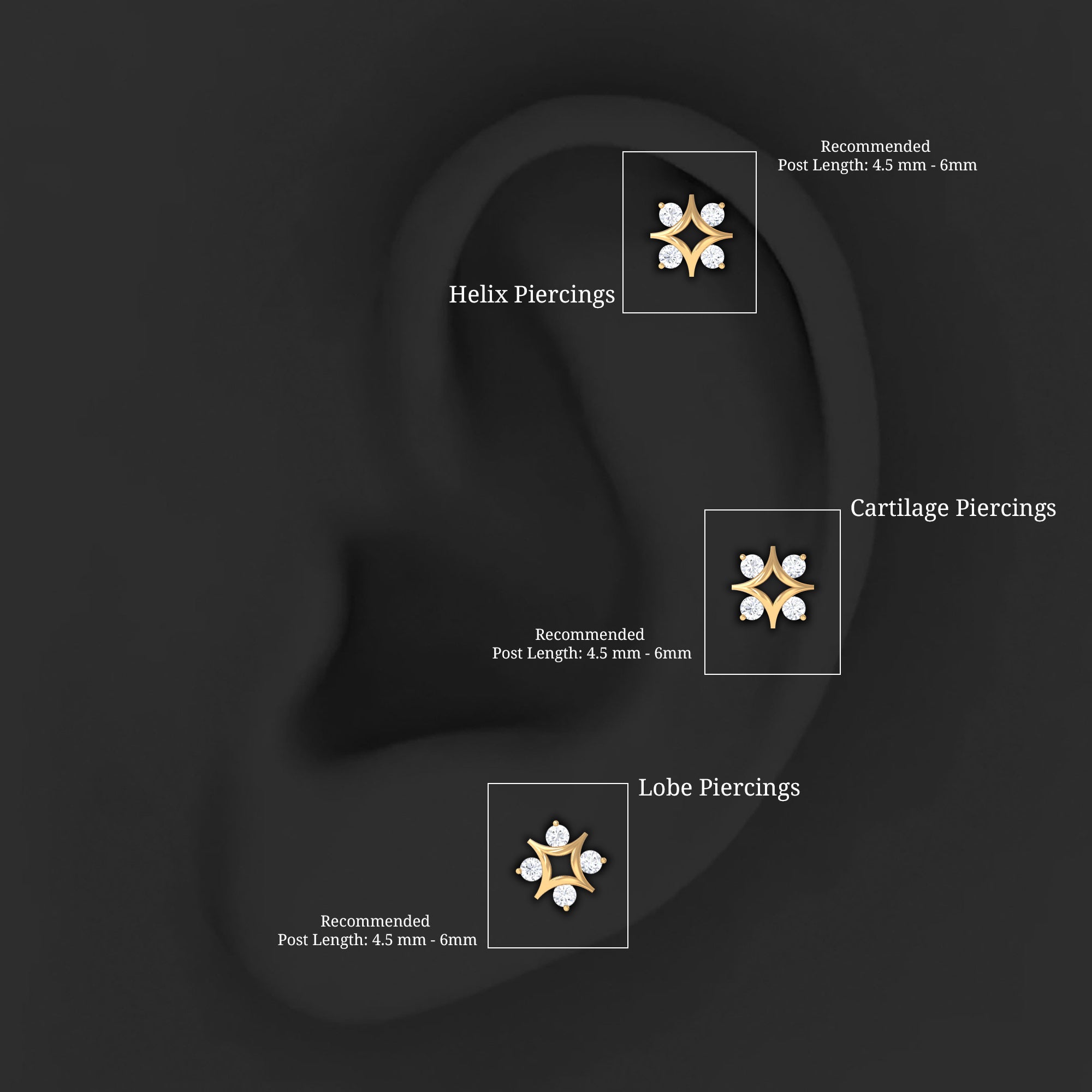 Rosec Jewels-Round Cut Diamond Star Earring for Helix Piercing