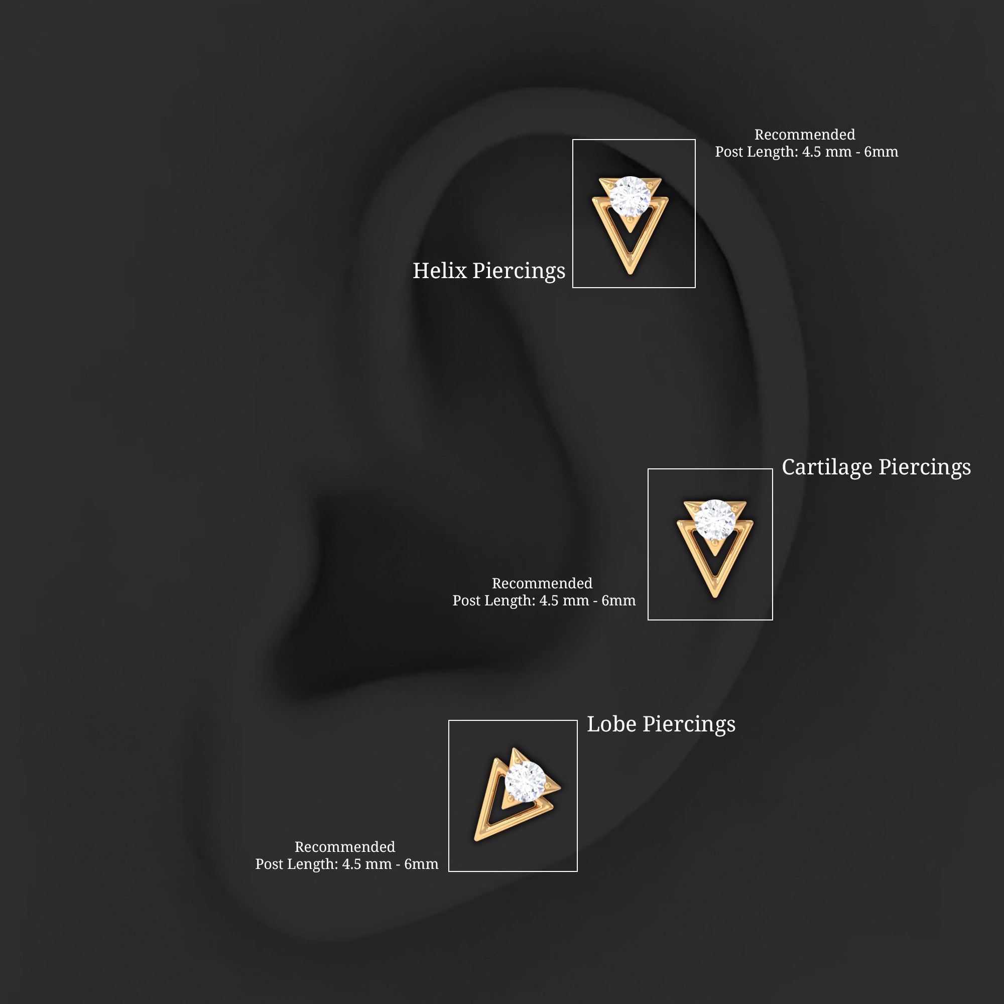 Simple Diamond Solitaire Triangle Cartilage Earring Lab - ( EF-VS ) - Rosec Jewels