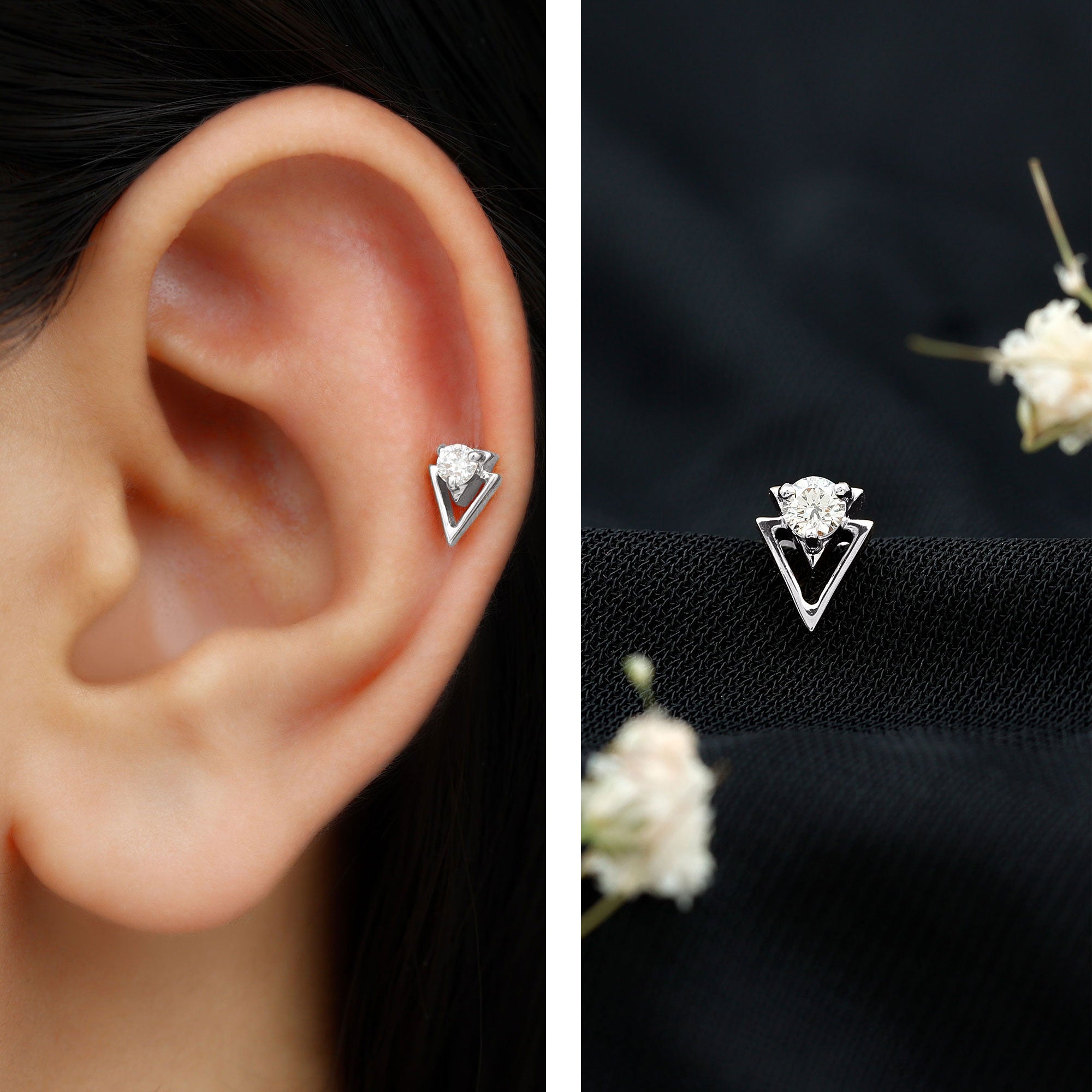 Simple Diamond Solitaire Triangle Cartilage Earring Lab - ( EF-VS ) - Rosec Jewels
