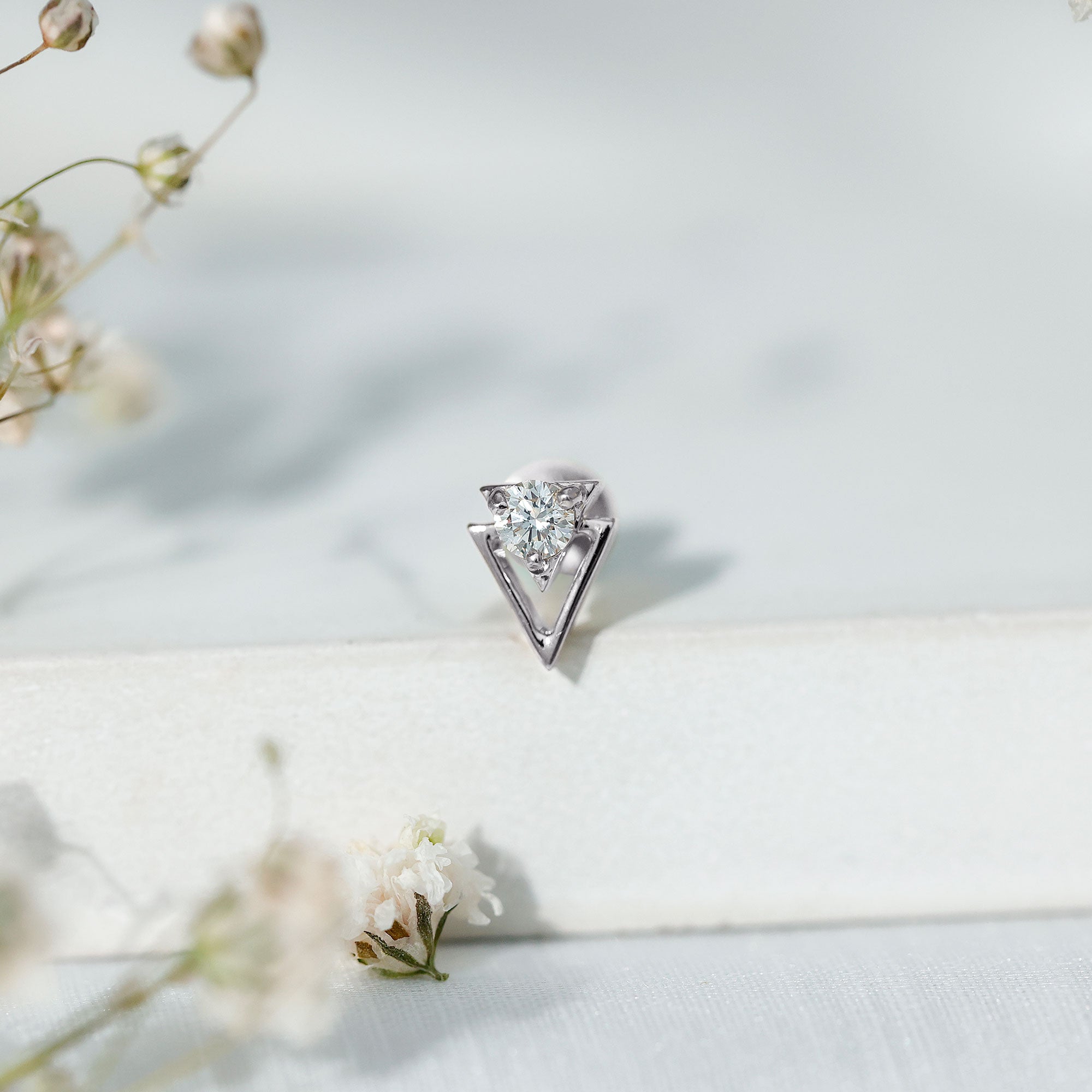 Simple Diamond Solitaire Triangle Cartilage Earring Lab - ( EF-VS ) - Rosec Jewels