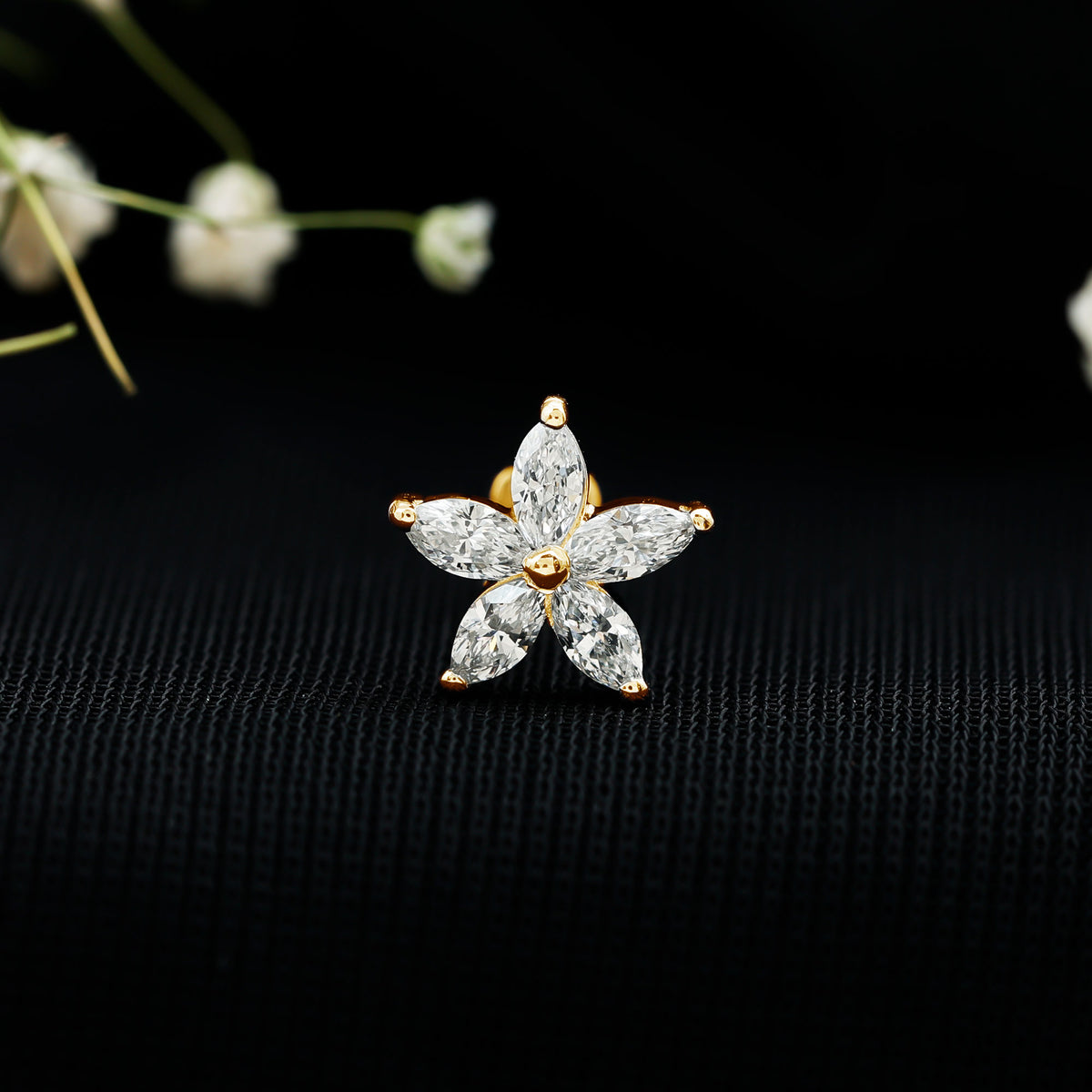 Marquise Diamond Floral Upper Lobe Earring Lab - ( EF-VS ) - Rosec Jewels