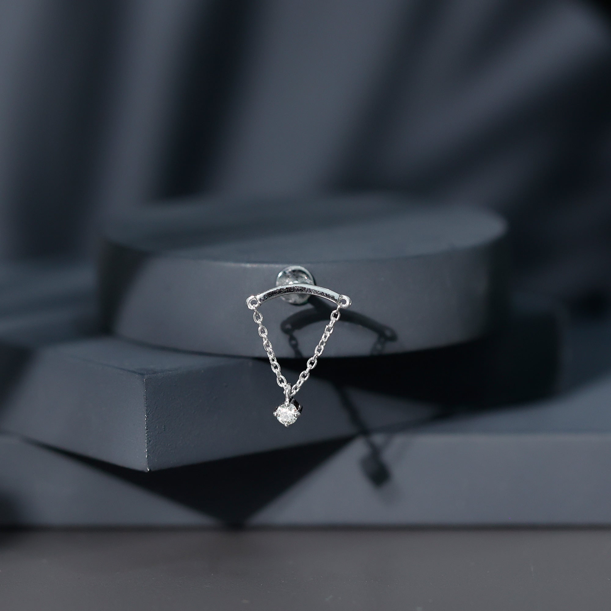 Single Diamond Hidden Helix Earring with Chain Lab - ( EF-VS ) - Rosec Jewels