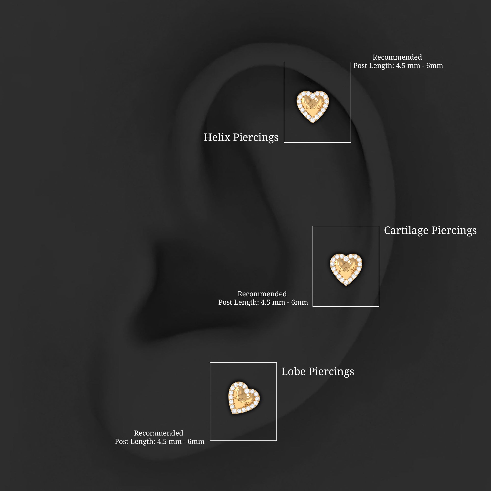 Cute Diamond Love Heart Earring for Helix Piercing Lab - ( EF-VS ) - Rosec Jewels