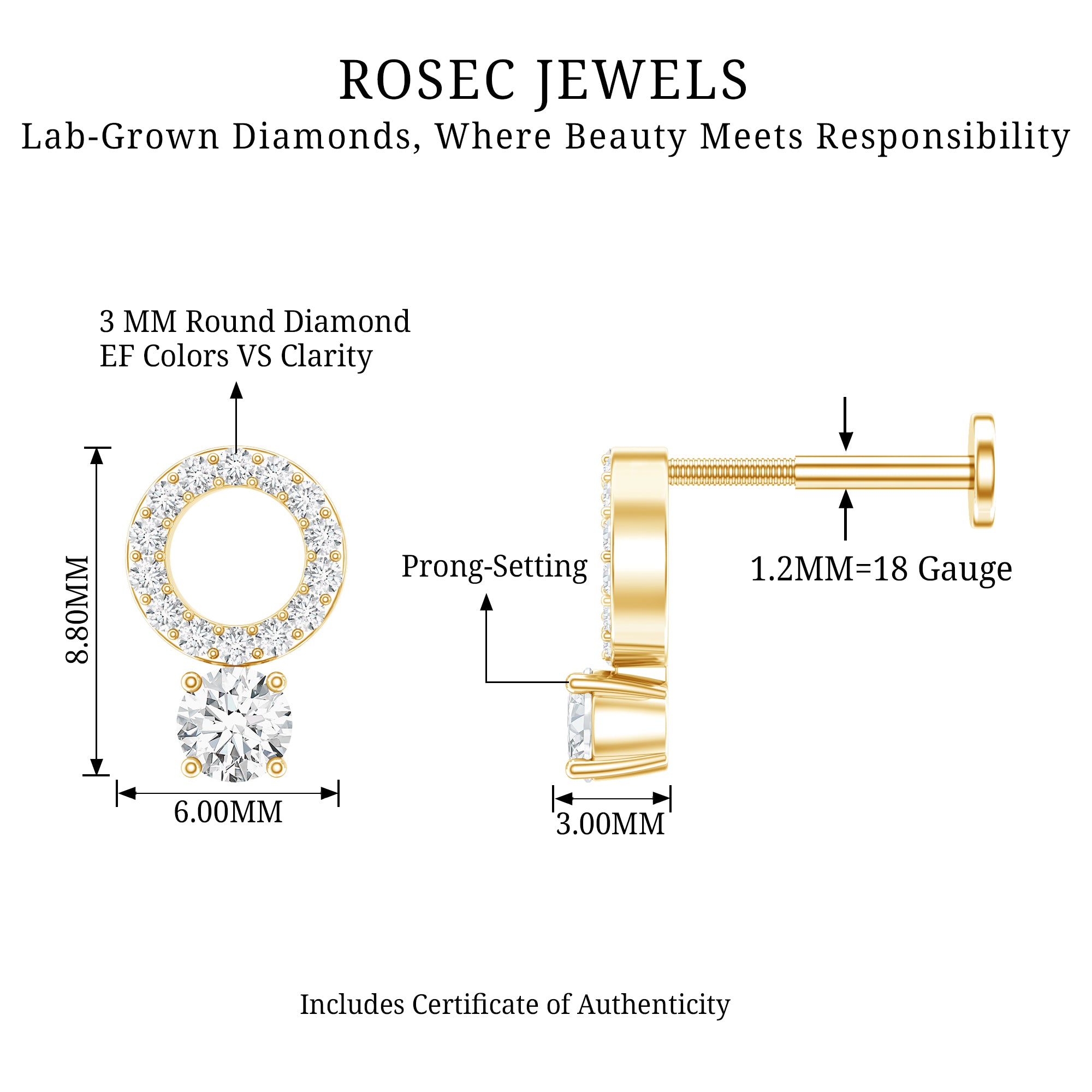 Minimalist Diamond Open Circle Helix Earring Lab - ( EF-VS ) - Rosec Jewels