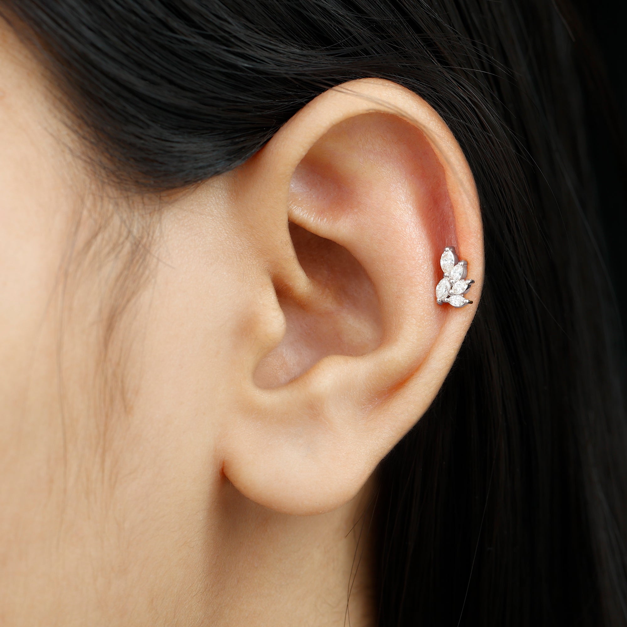 Nature Inspired Marquise Diamond Cluster Earring for Helix Lab - ( EF-VS ) - Rosec Jewels