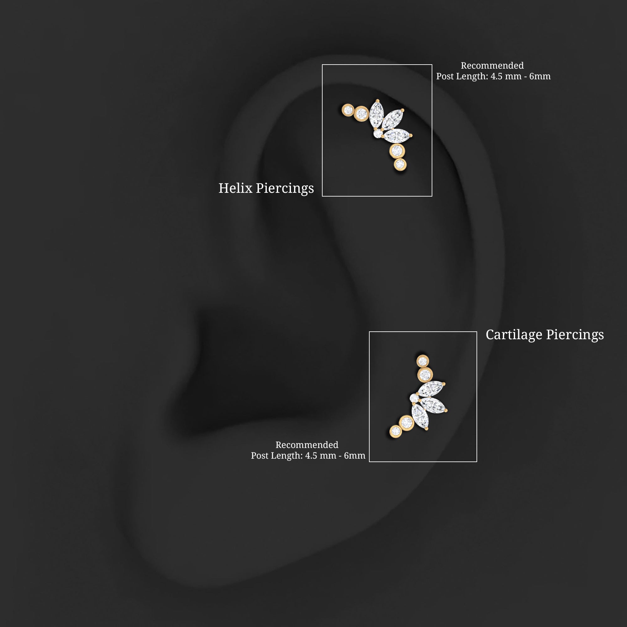 Marquise Diamond Crawler Earring for Cartilage Piercing Lab - ( EF-VS ) - Rosec Jewels
