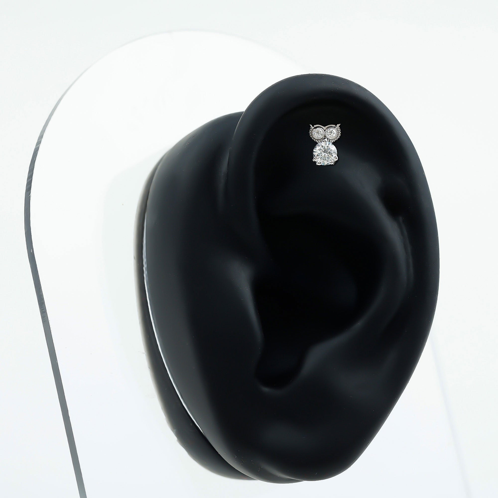 Diamond Owl Earring for Cartilage Piercing Lab - ( EF-VS ) - Rosec Jewels