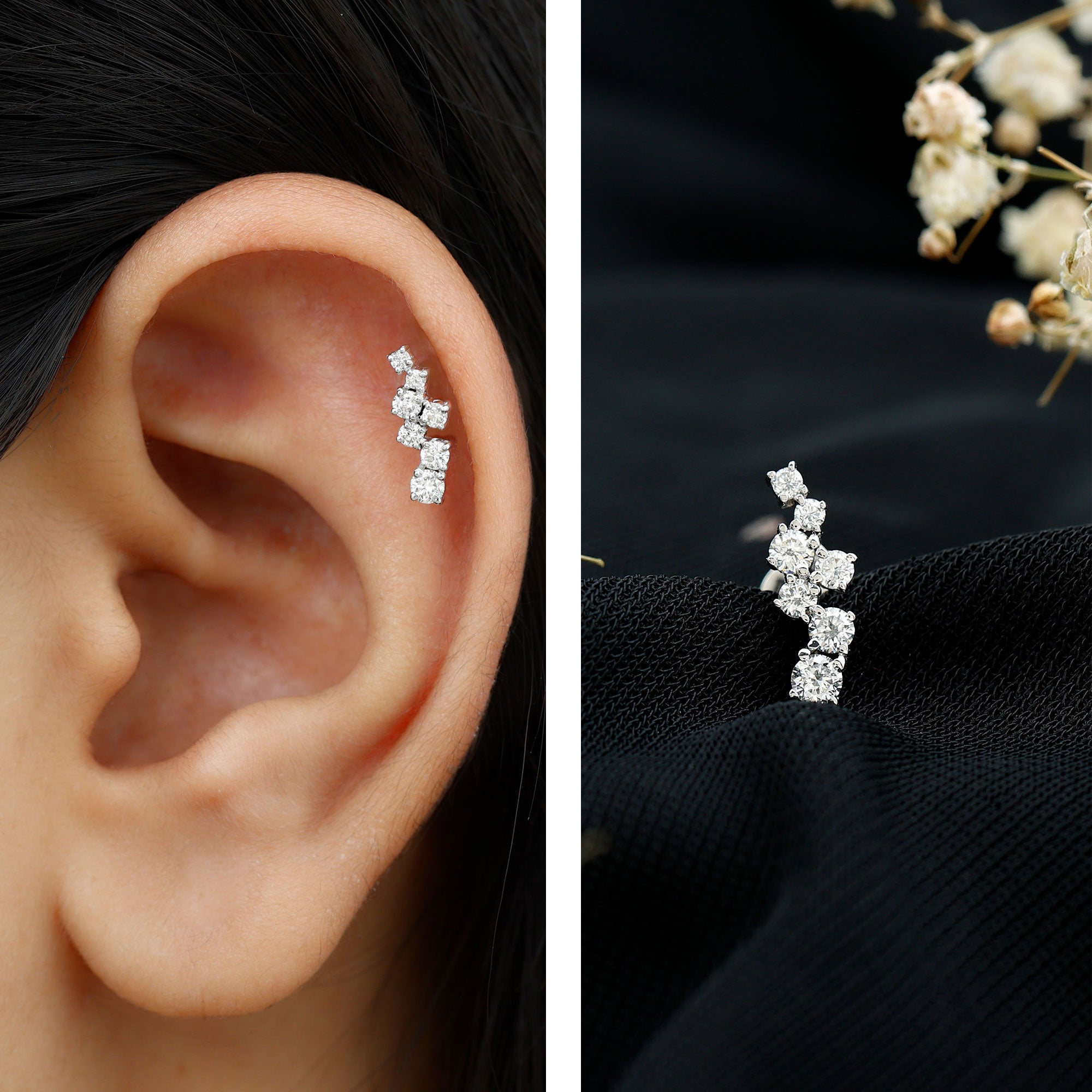 Simple Diamond Helix Piercing Earring with Flat Back Lab - ( EF-VS ) - Rosec Jewels