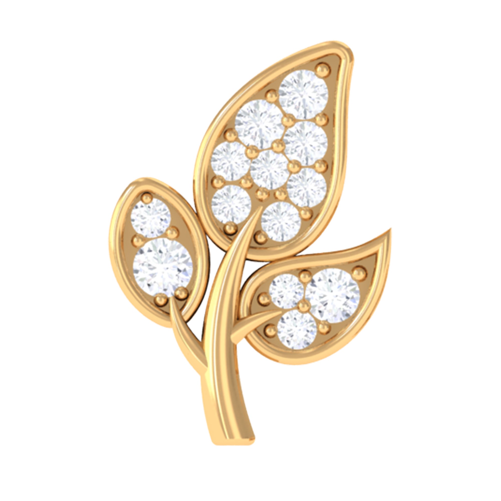 Diamond Leaf Flat Back Cartilage Stud Earring (18G) – Nature Inspired Helix & Tragus Jewelry in Gold Lab - ( EF-VS ) - Rosec Jewels
