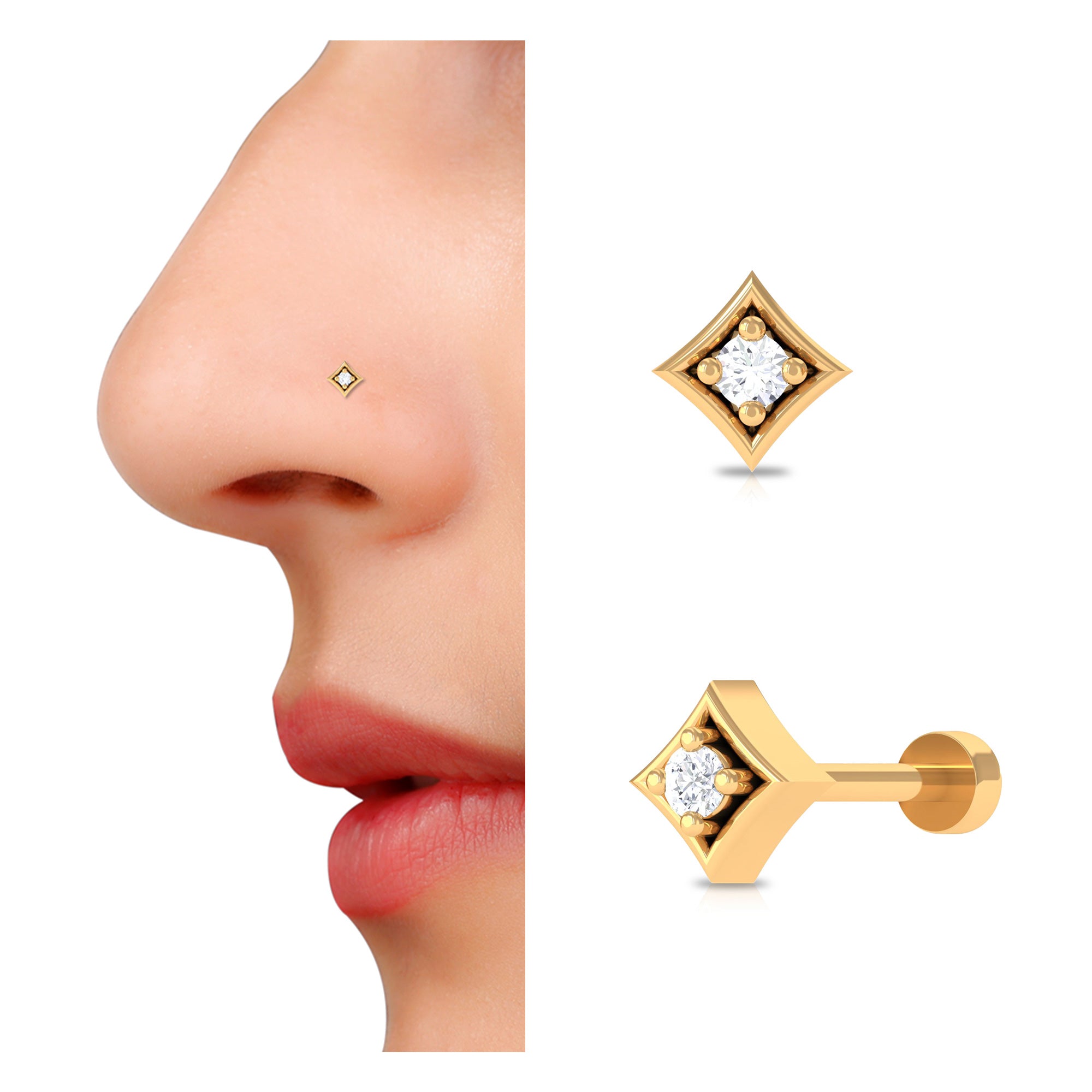 Classic Diamond Solitaire Nose Pin for Women Lab - ( EF-VS ) - Rosec Jewels