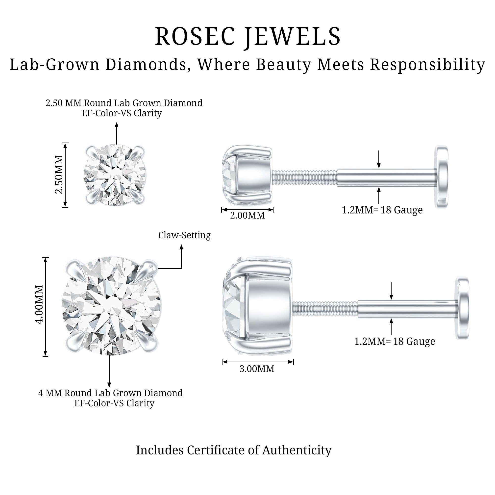 Brilliant Cut Diamond Solitaire Earring Set for Helix Piercing Lab - ( EF-VS ) - Rosec Jewels