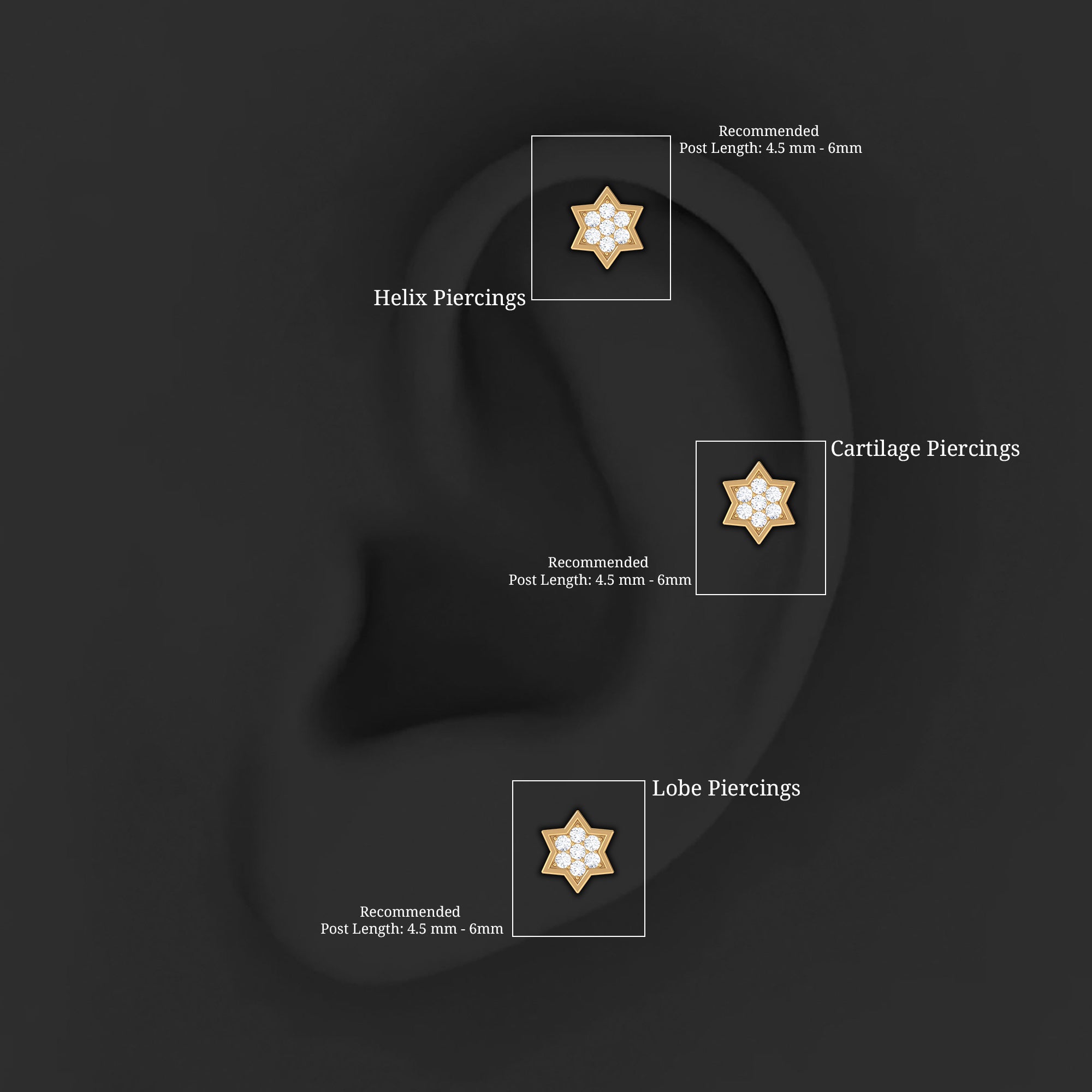 Certified Diamond Star Earring for Helix Piercing Lab - ( EF-VS ) - Rosec Jewels