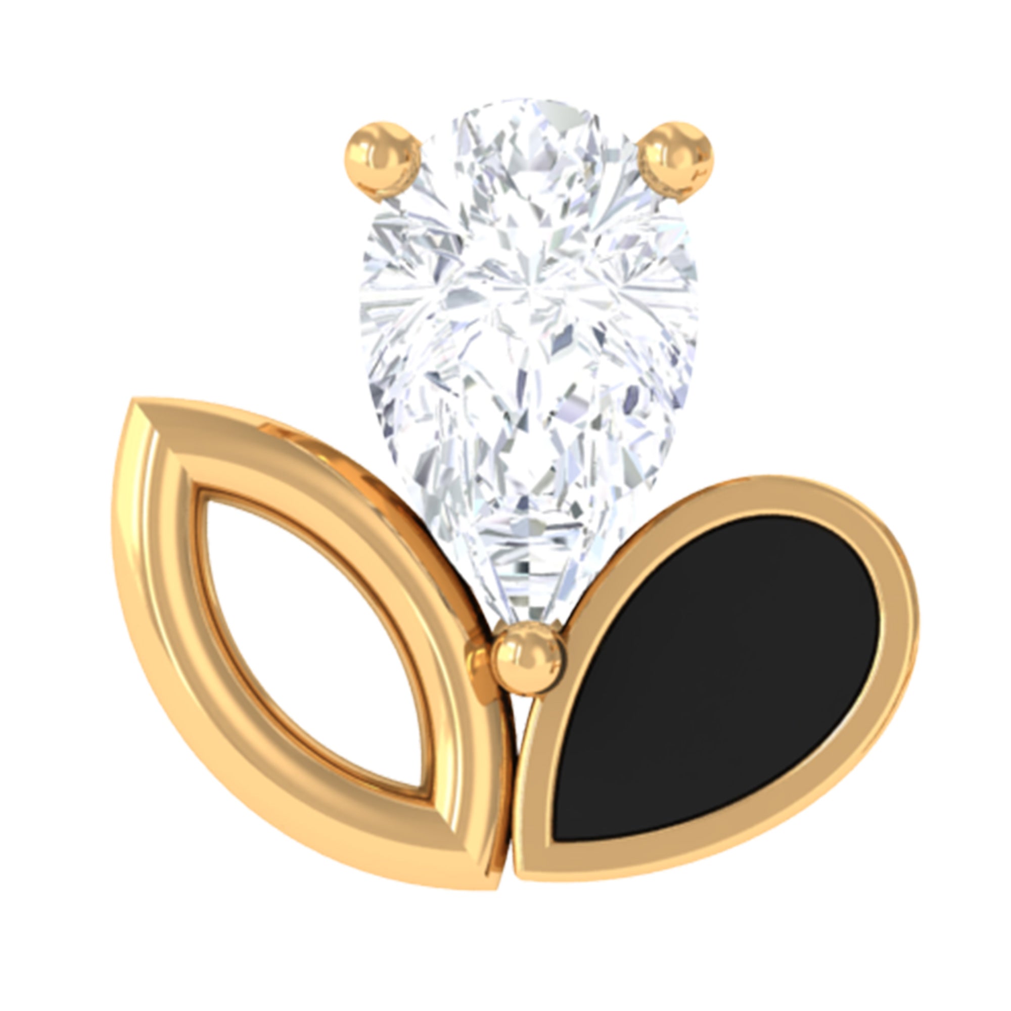 Pear Shape Diamond Leaf Earring for Helix Piercing Lab - ( EF-VS ) - Rosec Jewels