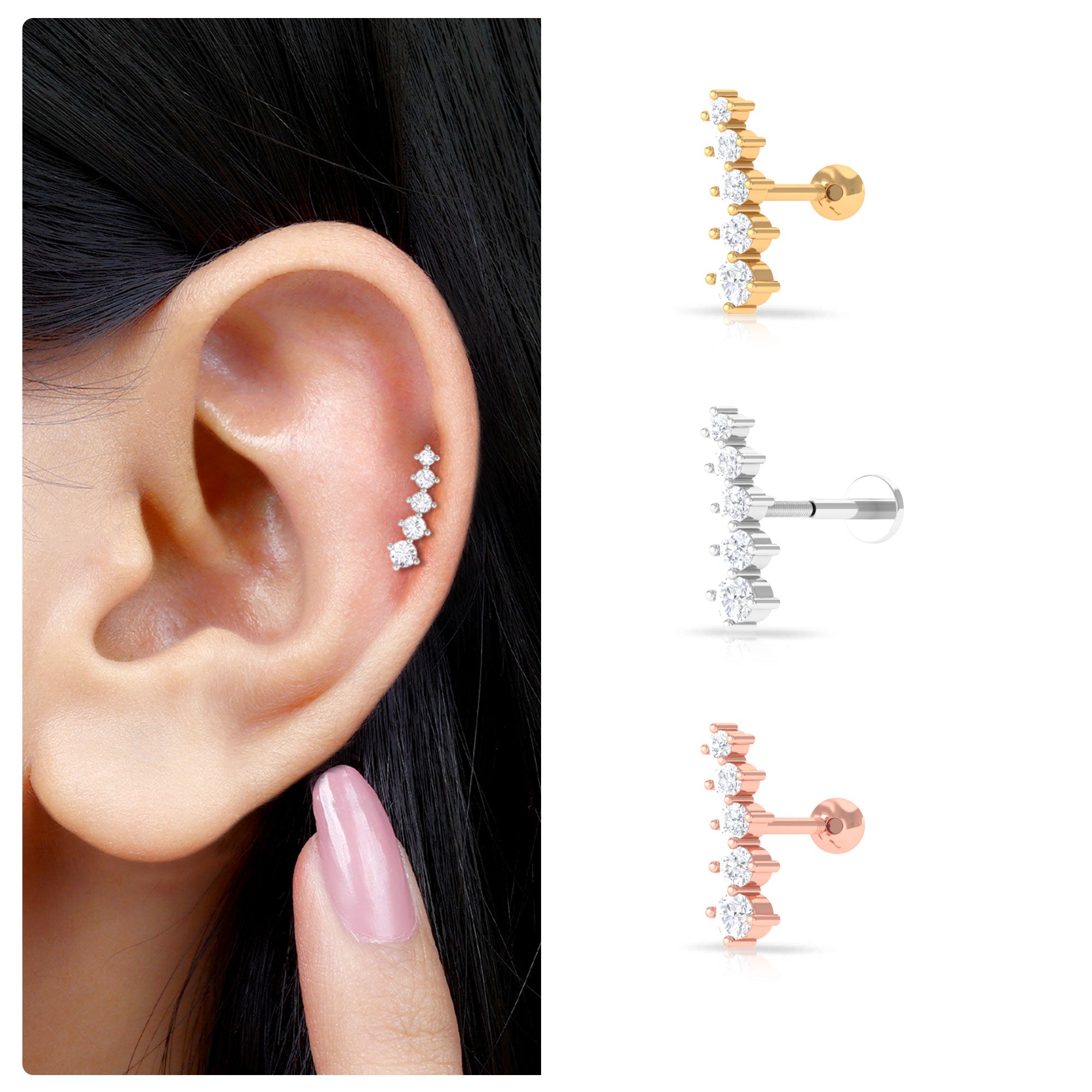 Minimal Graduated Diamond Crawler Earring Lab - ( EF-VS ) - Rosec Jewels
