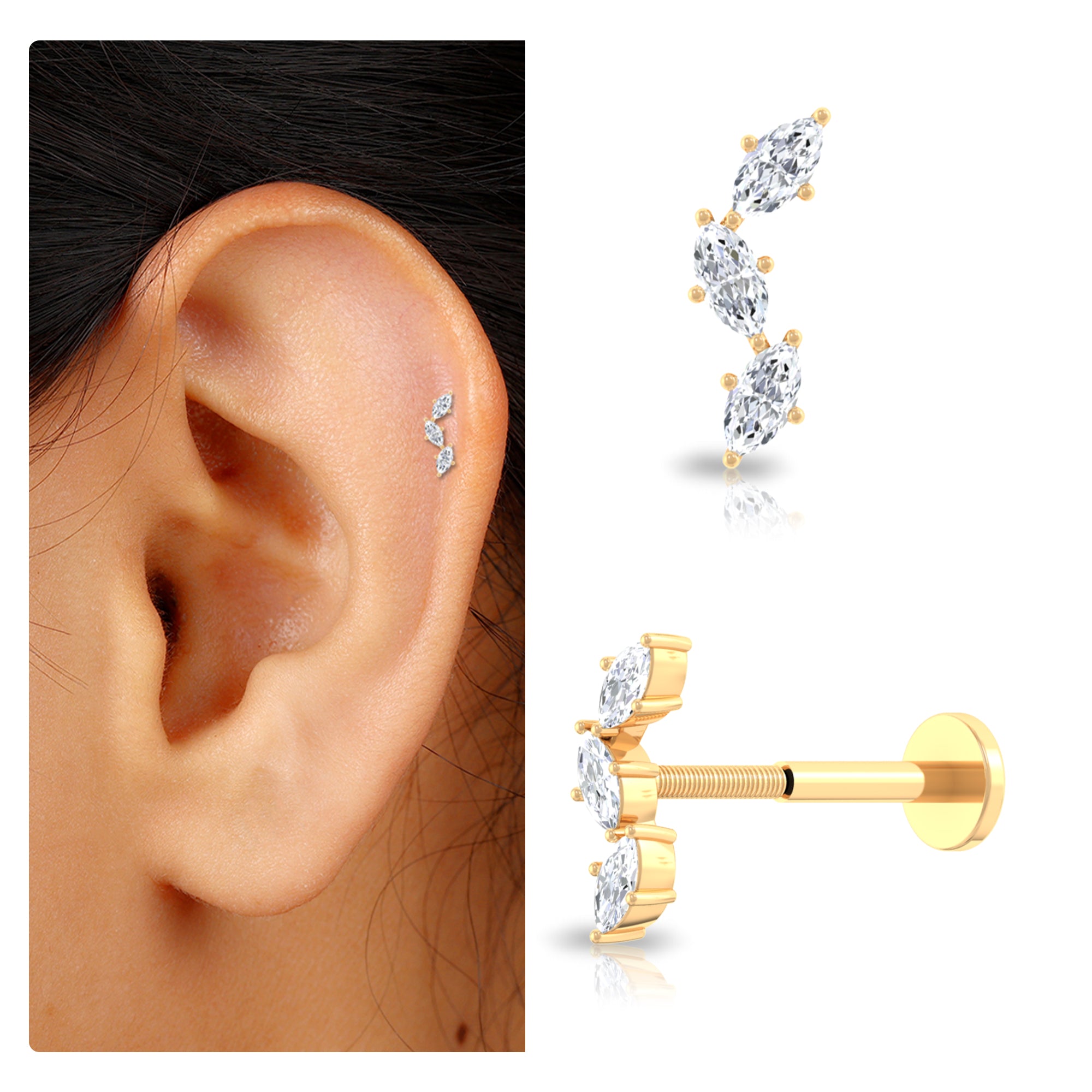 Classic Marquise Diamond Helix Earring Lab - ( EF-VS ) - Rosec Jewels