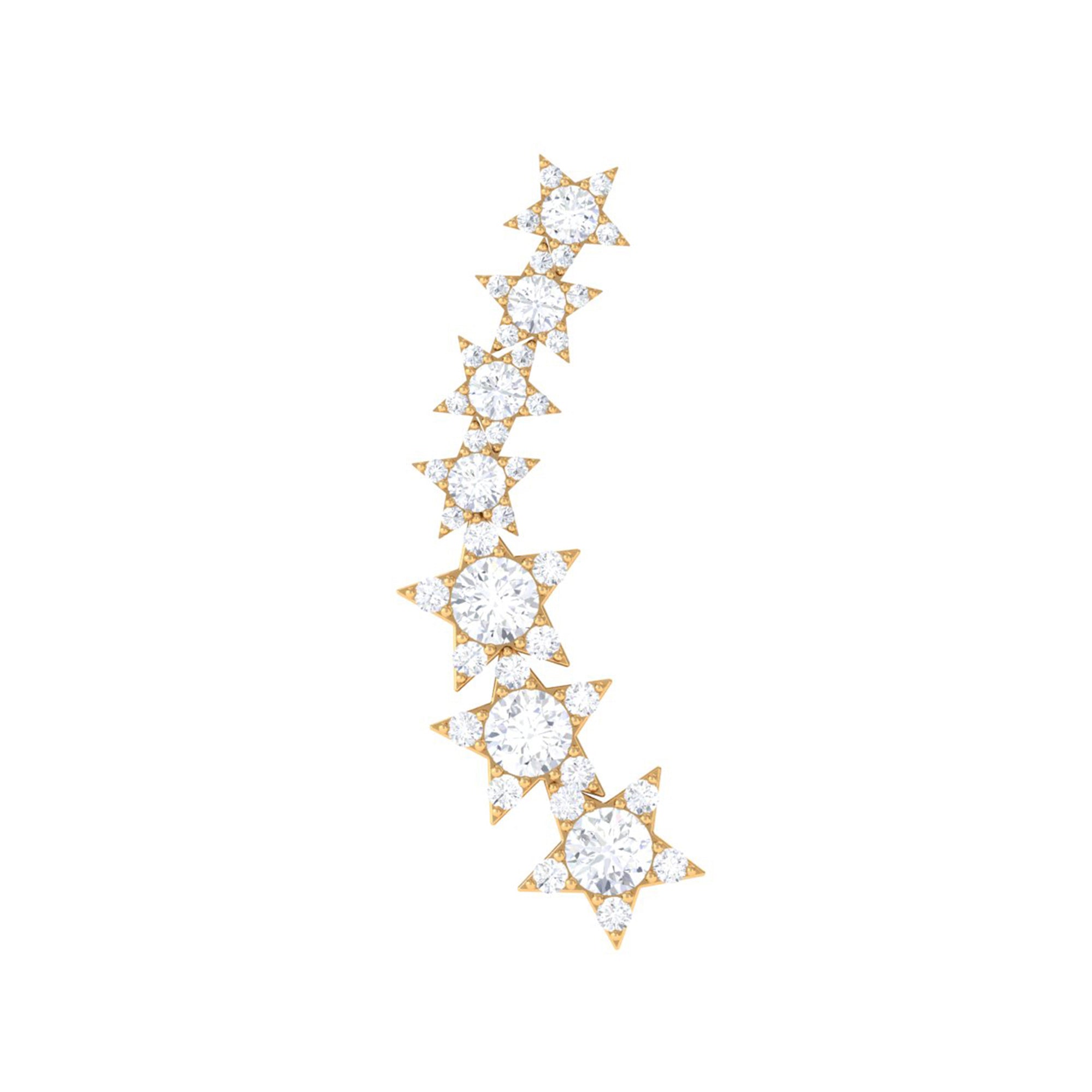 Certified Diamond Star Ear Cuff Earring for Helix Piercing Lab - ( EF-VS ) - Rosec Jewels