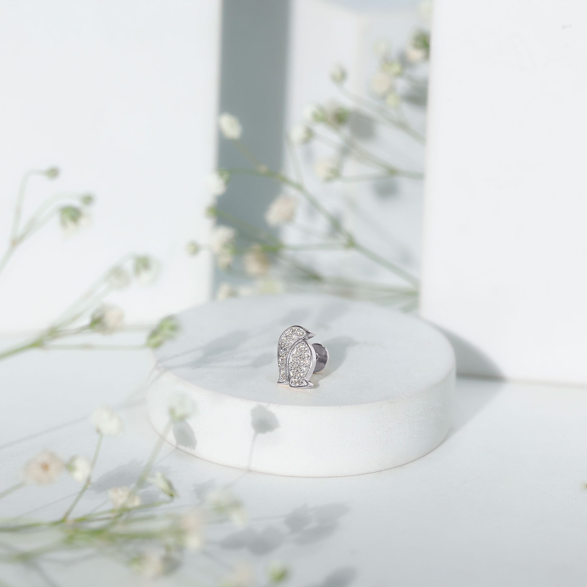 Cute Diamond Penguin Earring for Cartilage Piercing Lab - ( EF-VS ) - Rosec Jewels