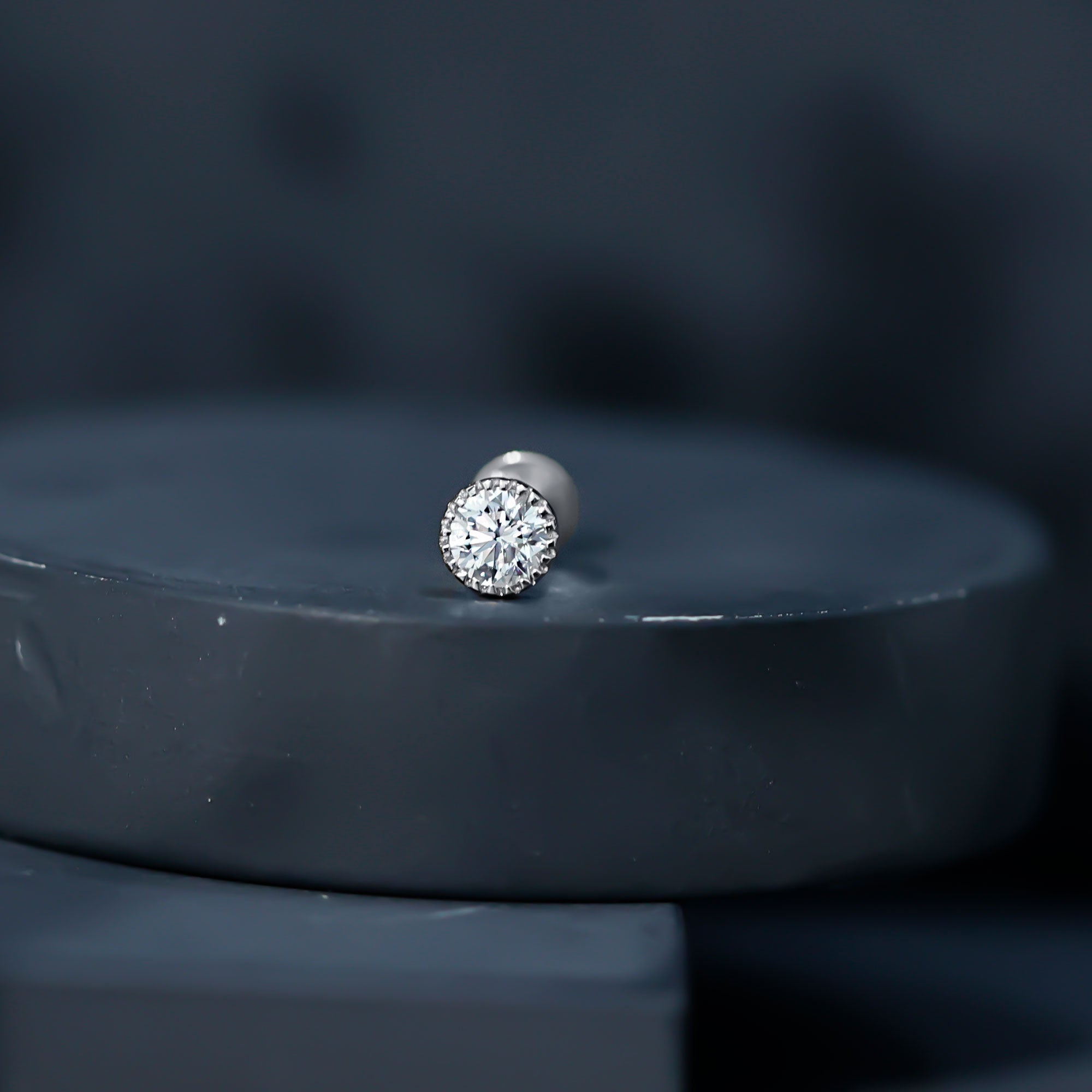 Bezel Set Diamond Solitaire Stud Earring for Helix Piercing Lab - ( EF-VS ) - Rosec Jewels