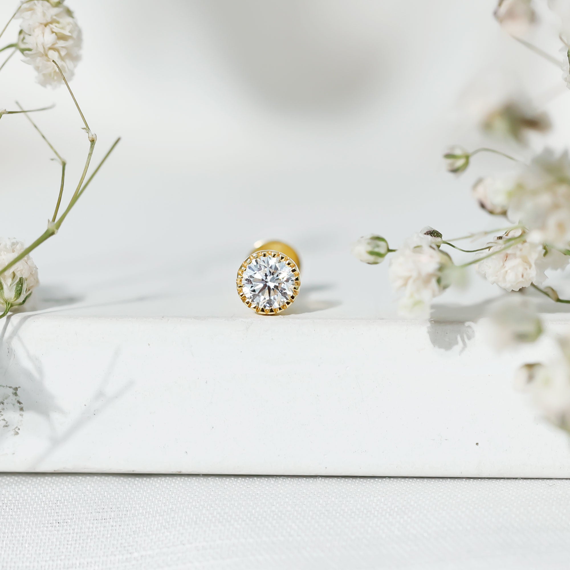 Bezel Set Diamond Solitaire Stud Earring for Helix Piercing Lab - ( EF-VS ) - Rosec Jewels