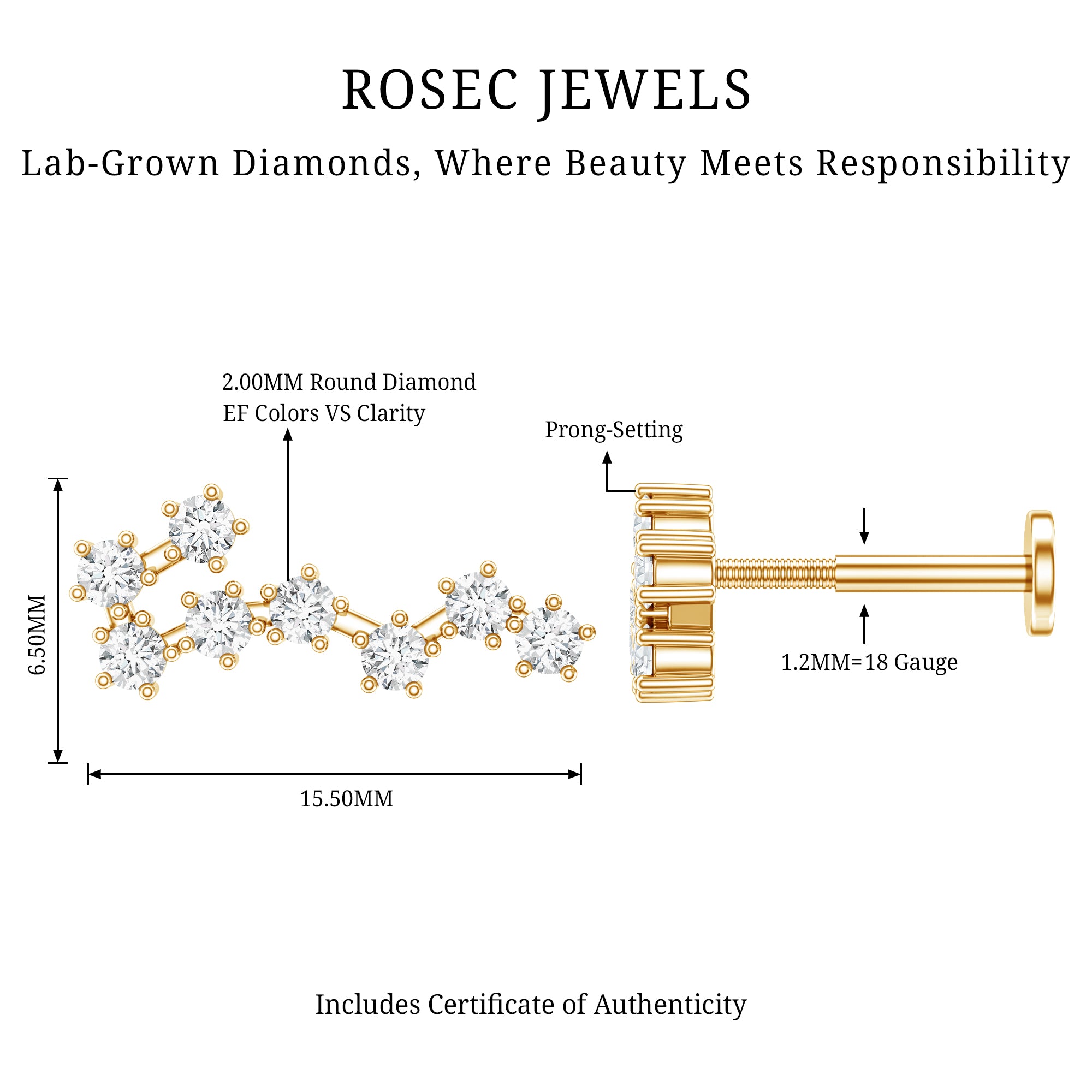 Certified Diamond Scorpio Zodiac Earring for Helix Piercing Lab - ( EF-VS ) - Rosec Jewels
