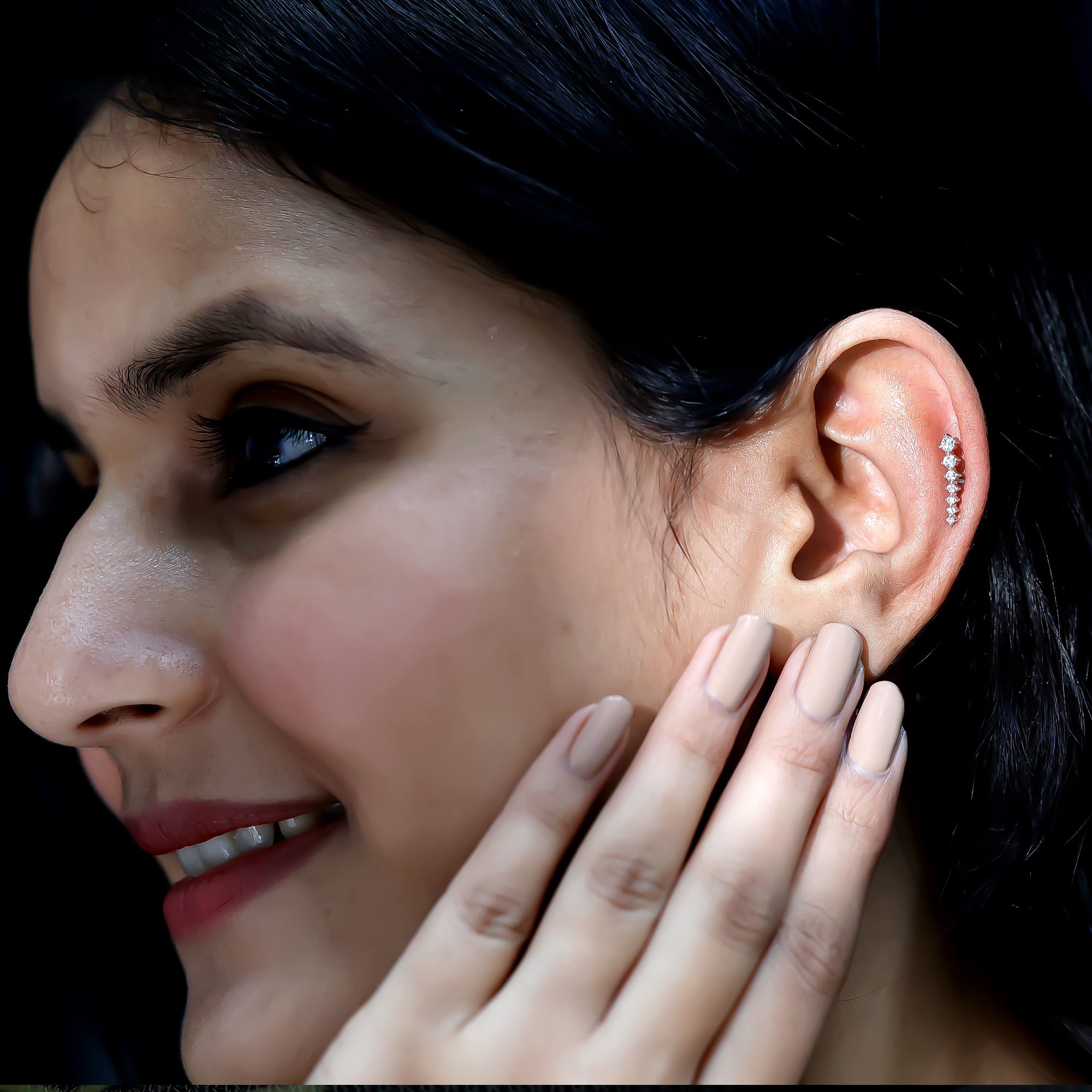 Graduated Style Diamond Ear Climber Earring Lab - ( EF-VS ) - Rosec Jewels