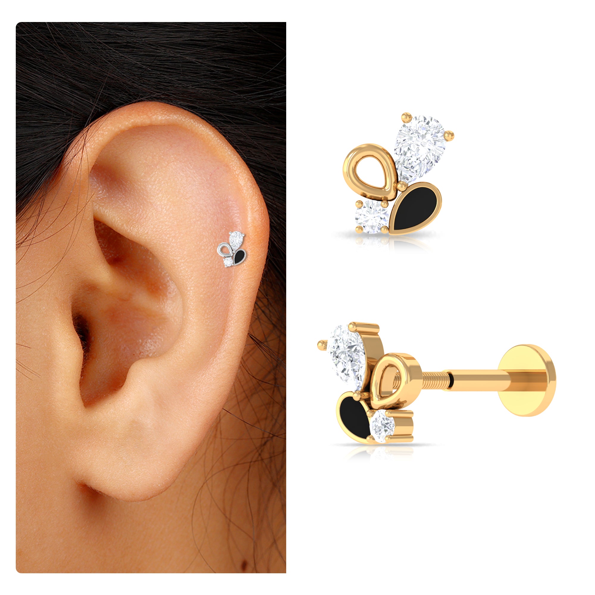 Rosec Jewels-Diamond Helix Earring with Black Enamel