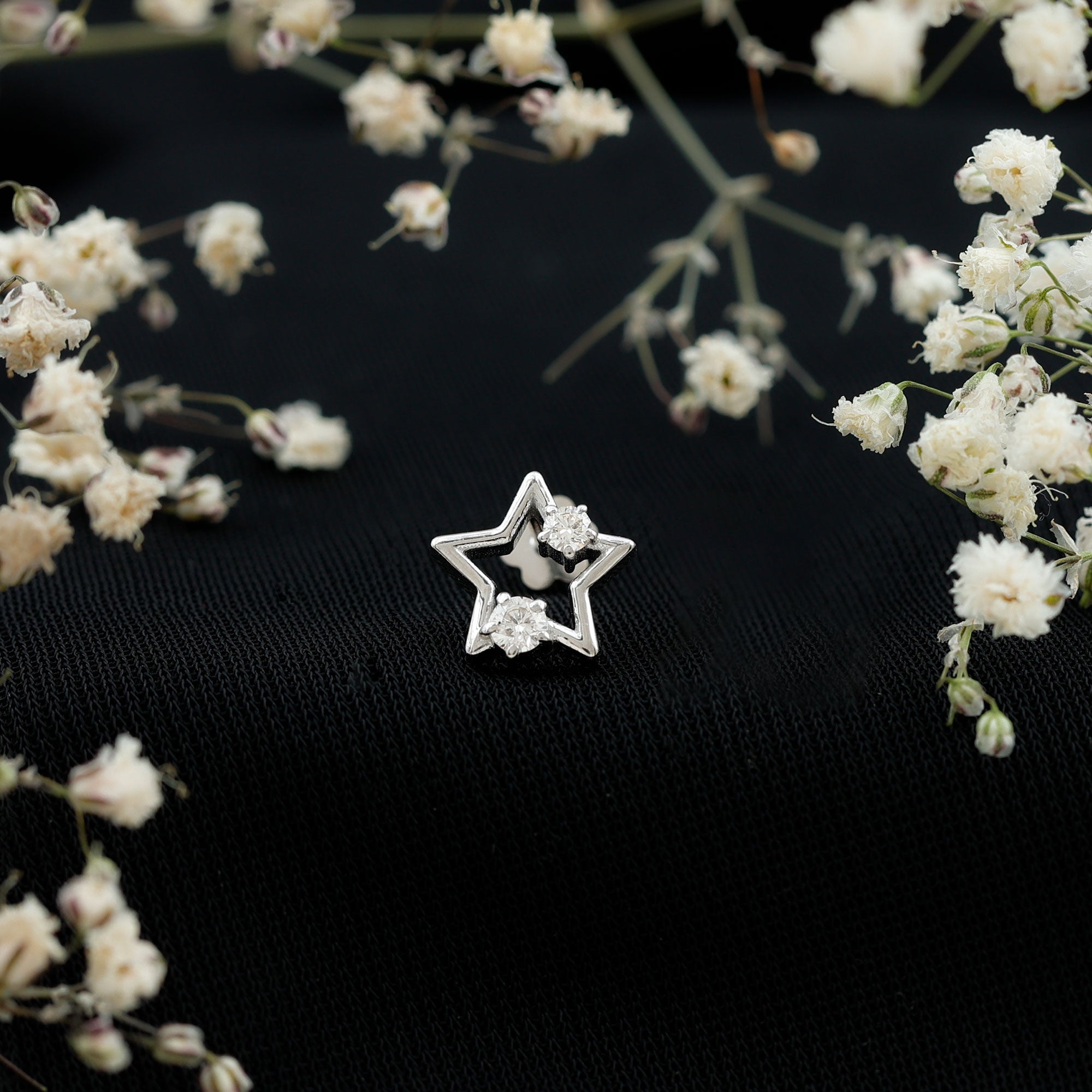 Certified Diamond Star Earring for Upper Lobe Piercing Lab - ( EF-VS ) - Rosec Jewels