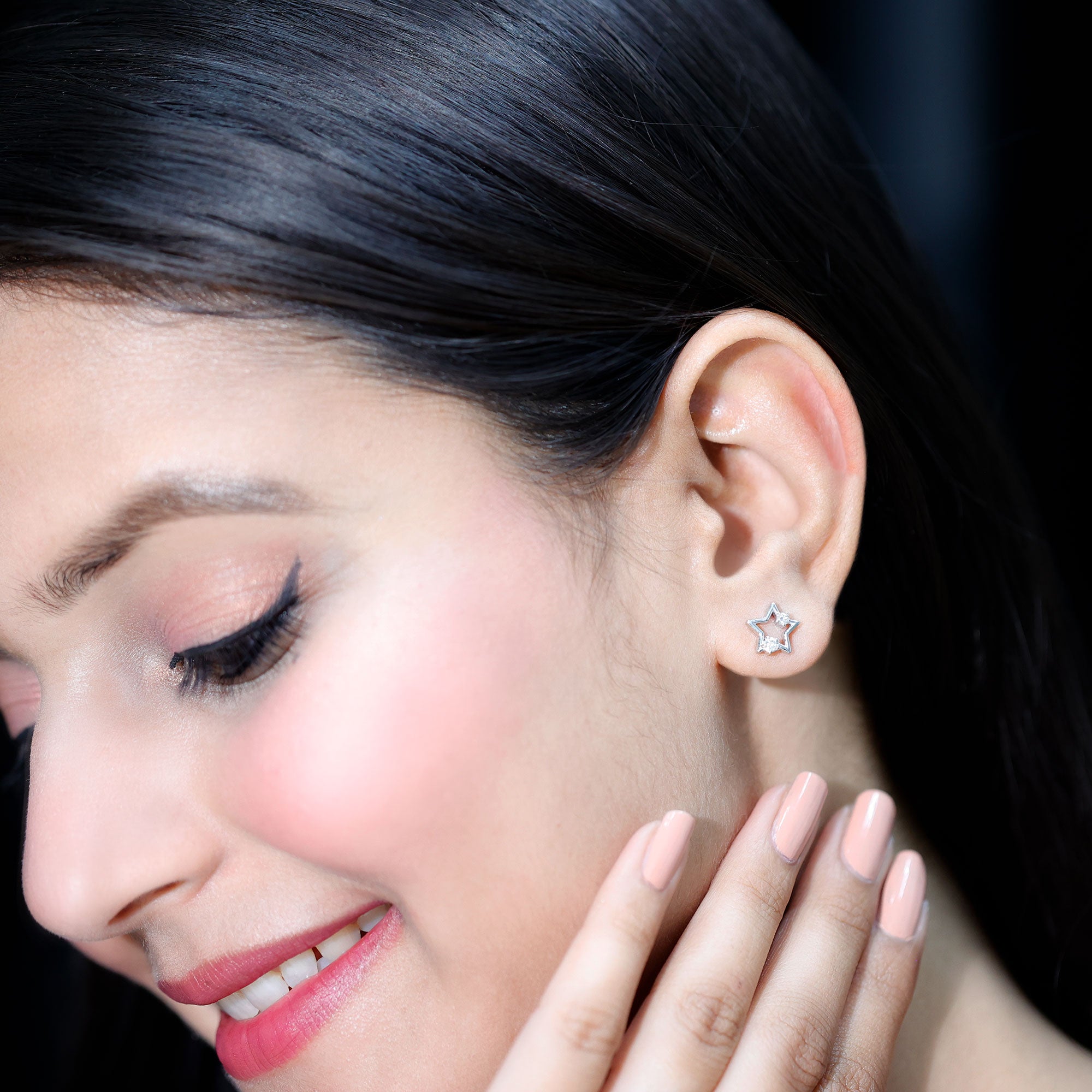 Certified Diamond Star Earring for Upper Lobe Piercing Lab - ( EF-VS ) - Rosec Jewels