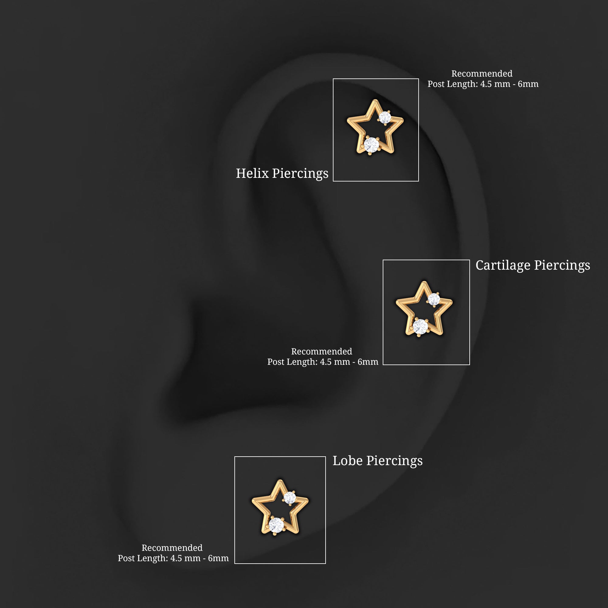 Certified Diamond Star Earring for Upper Lobe Piercing Lab - ( EF-VS ) - Rosec Jewels