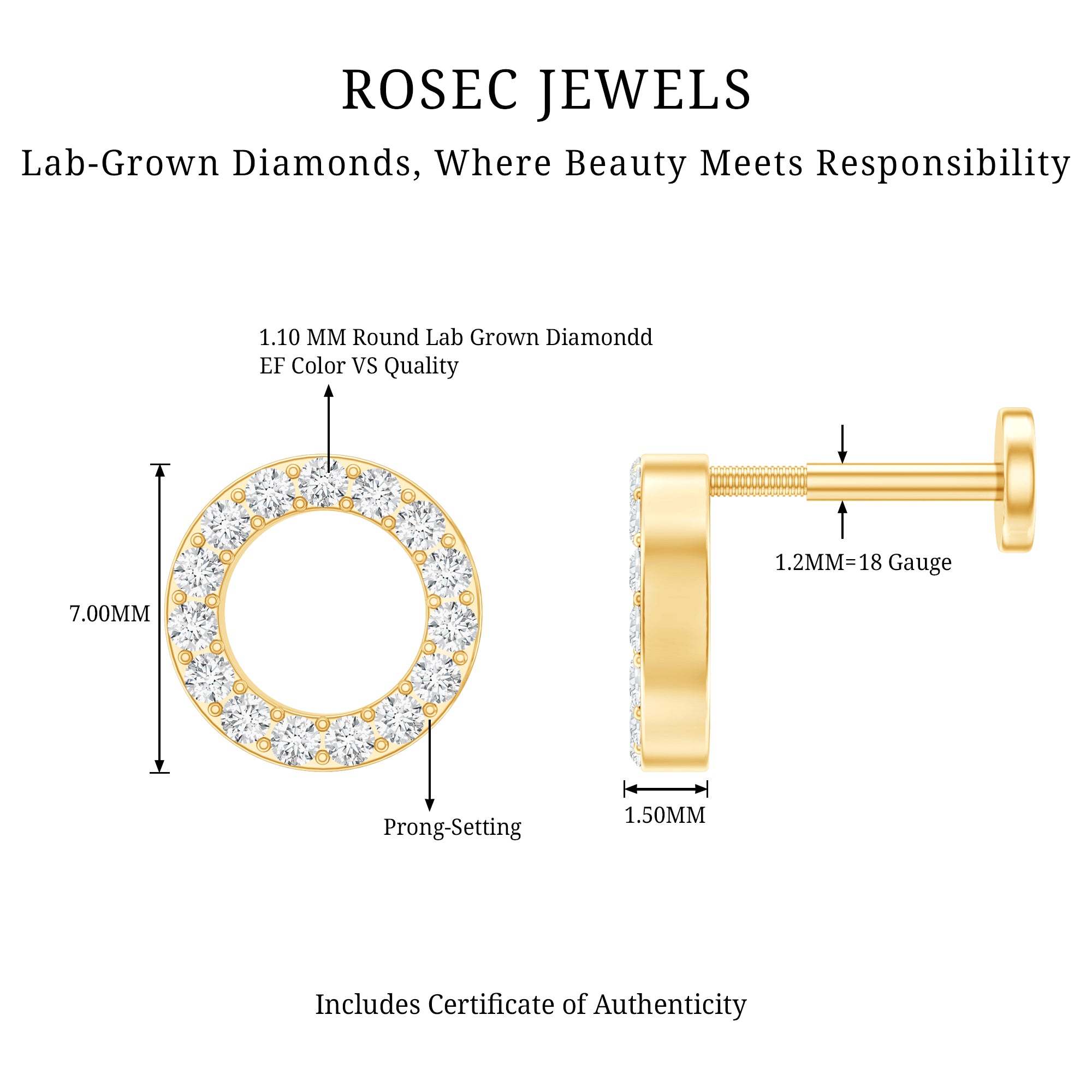 Simple Diamond Open Circle Earring with Flat Back Lab - ( EF-VS ) - Rosec Jewels