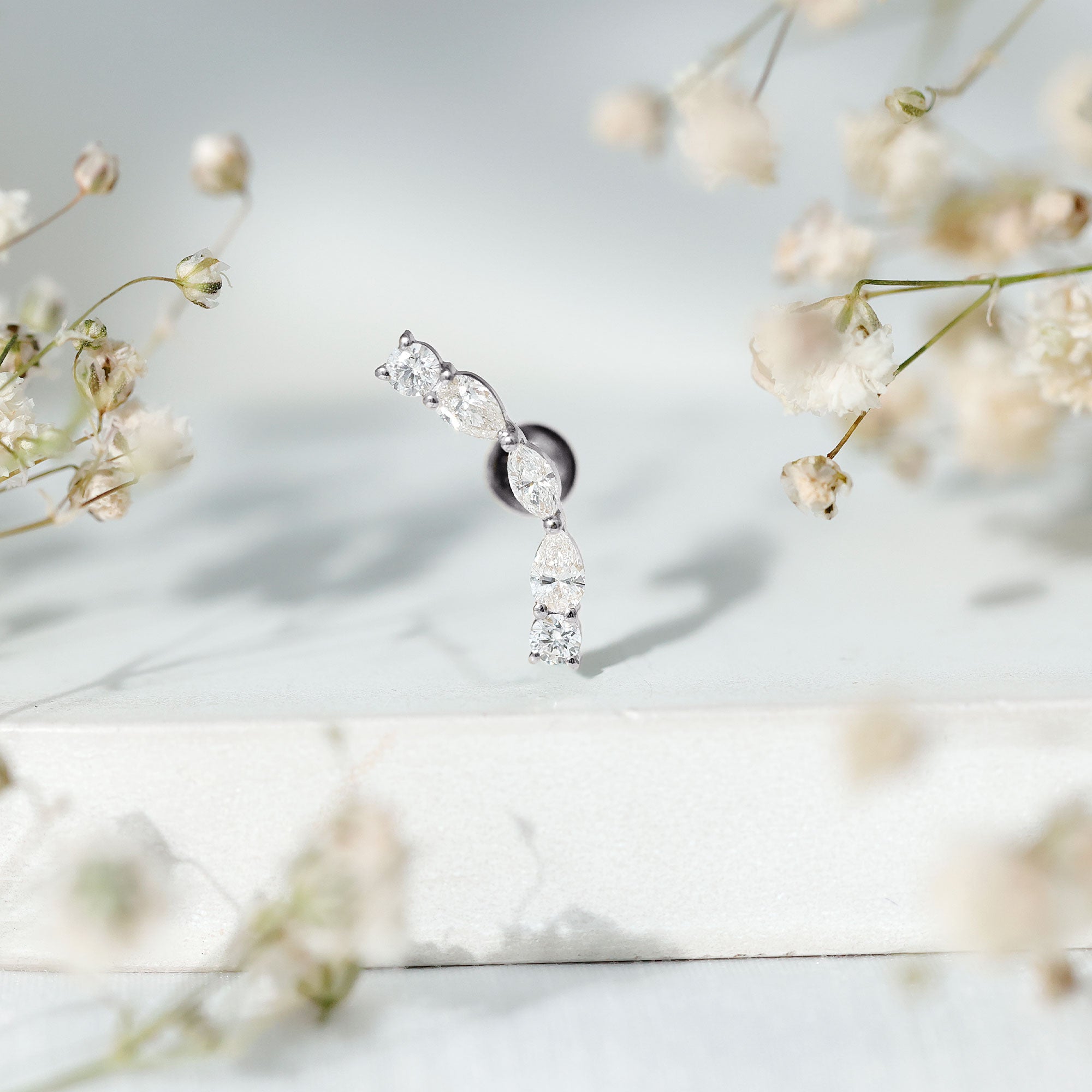 Pear Diamond Ear Crawler Earring for Helix Piercing Lab - ( EF-VS ) - Rosec Jewels