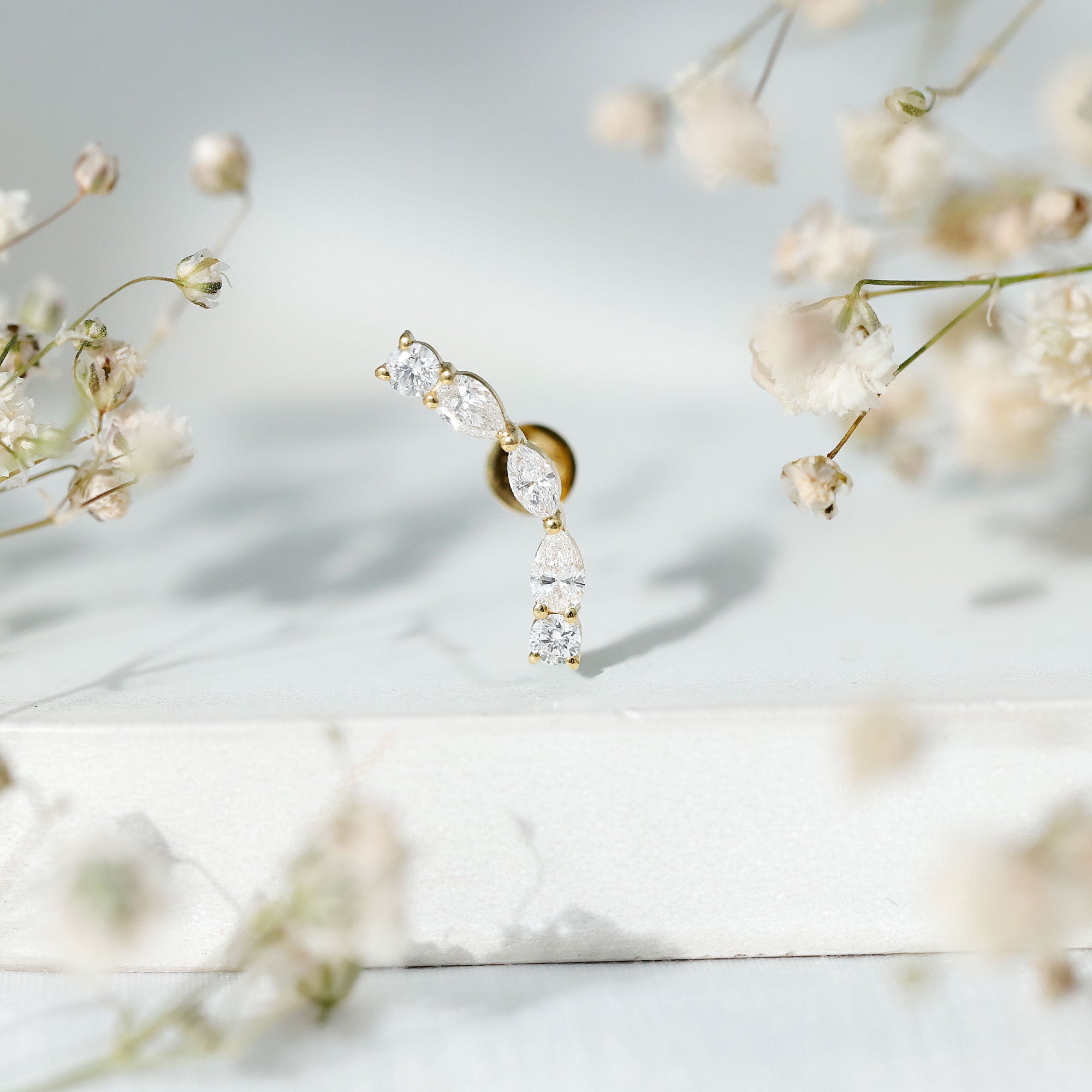 Pear Diamond Ear Crawler Earring for Helix Piercing Lab - ( EF-VS ) - Rosec Jewels
