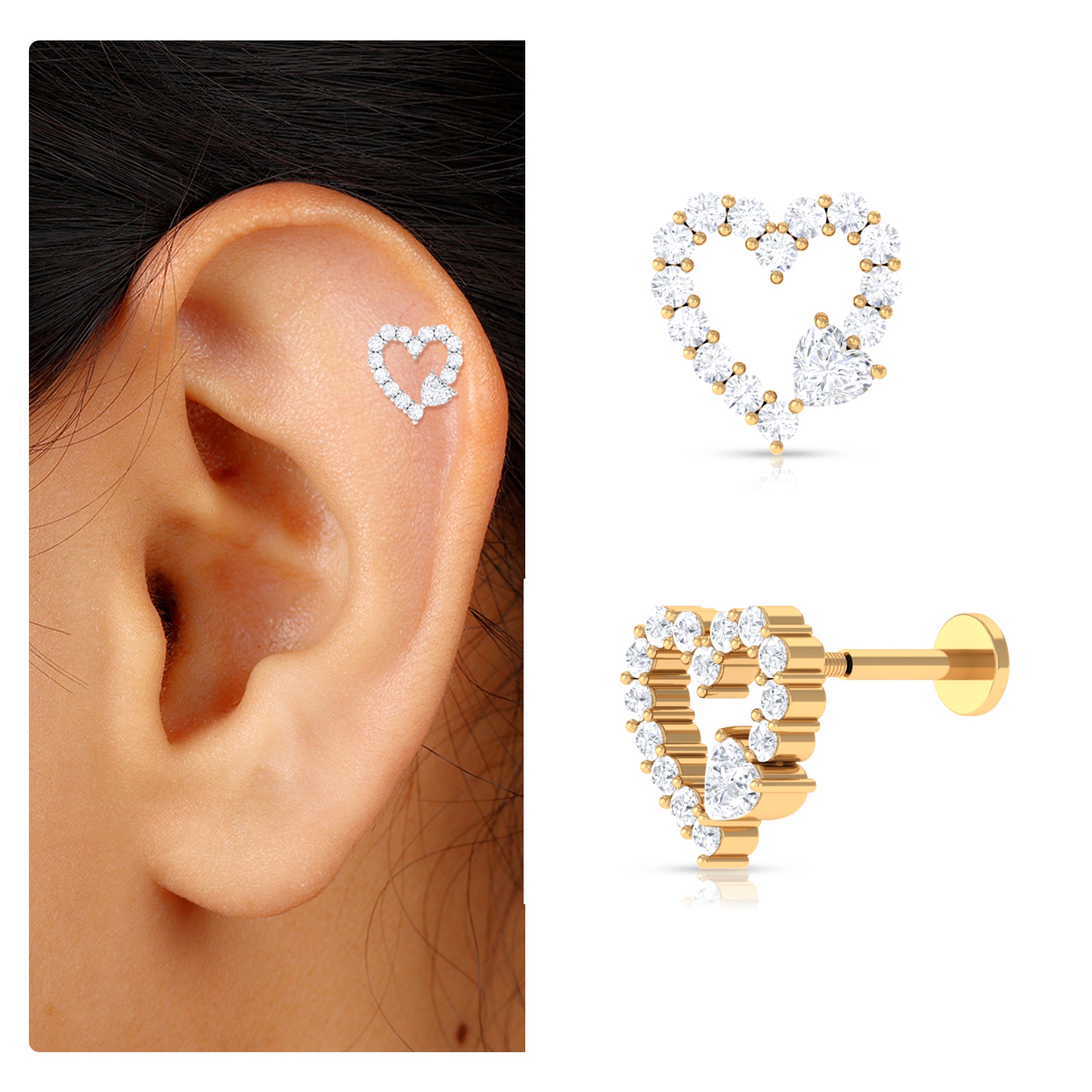 Rosec Jewels-Diamond Heart Shape Cartilage Earring