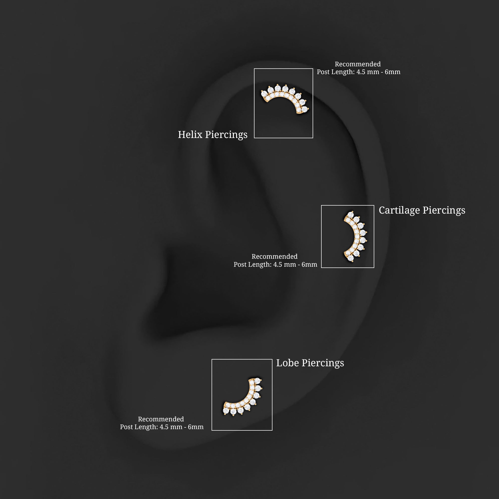 Certified Diamond Curved Cartilage Earring Lab - ( EF-VS ) - Rosec Jewels