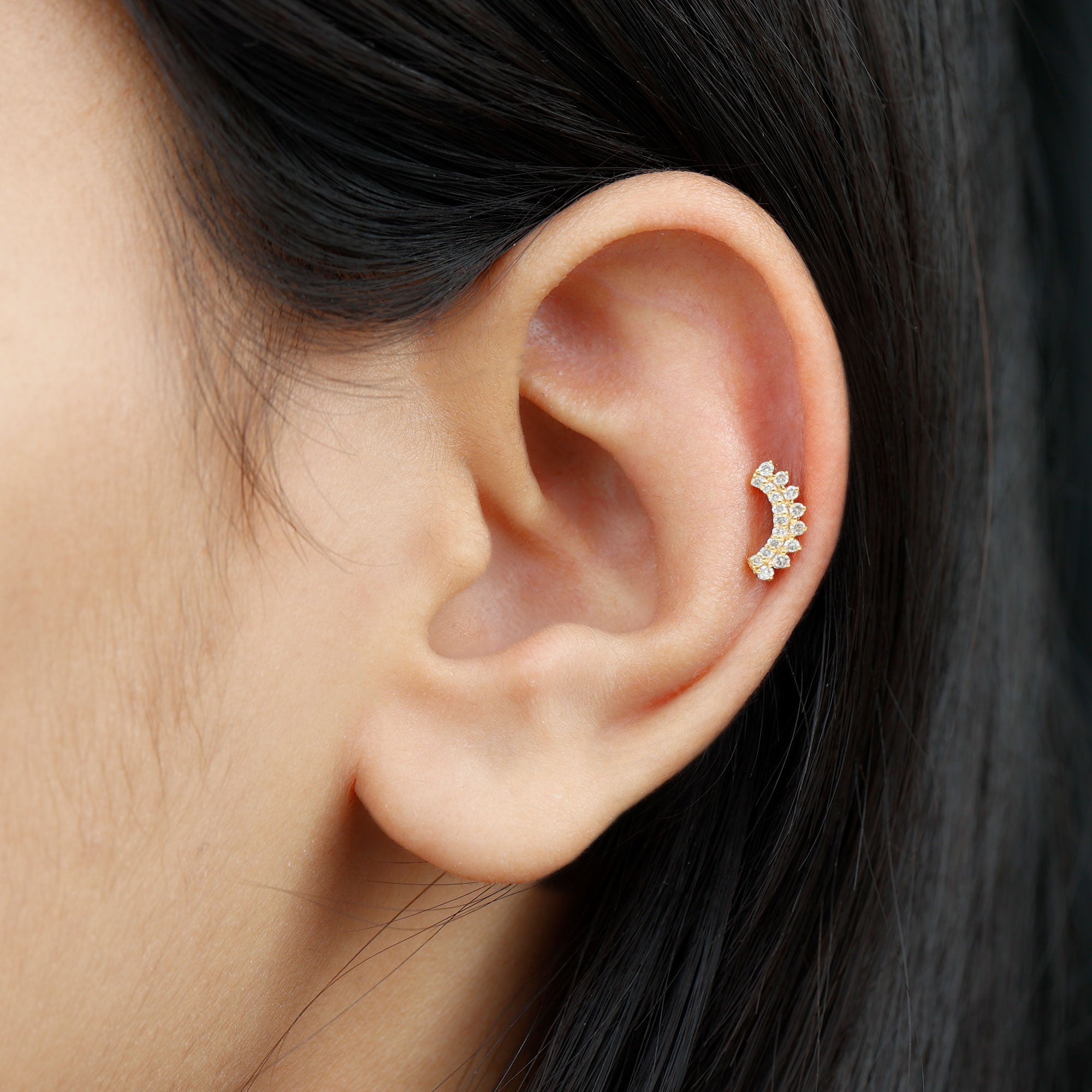 Certified Diamond Curved Cartilage Earring Lab - ( EF-VS ) - Rosec Jewels